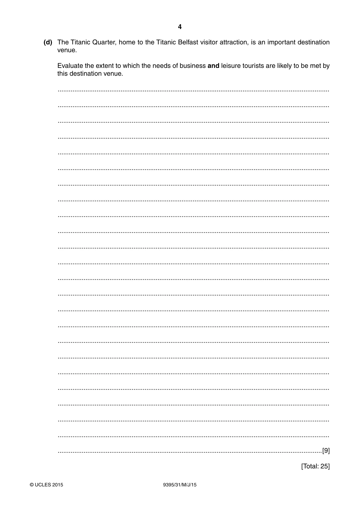 Cambridge A Level Travel and Tourism 9395 2015 May/June Paper 3 · Variant 1 question paper, page 4 of 16