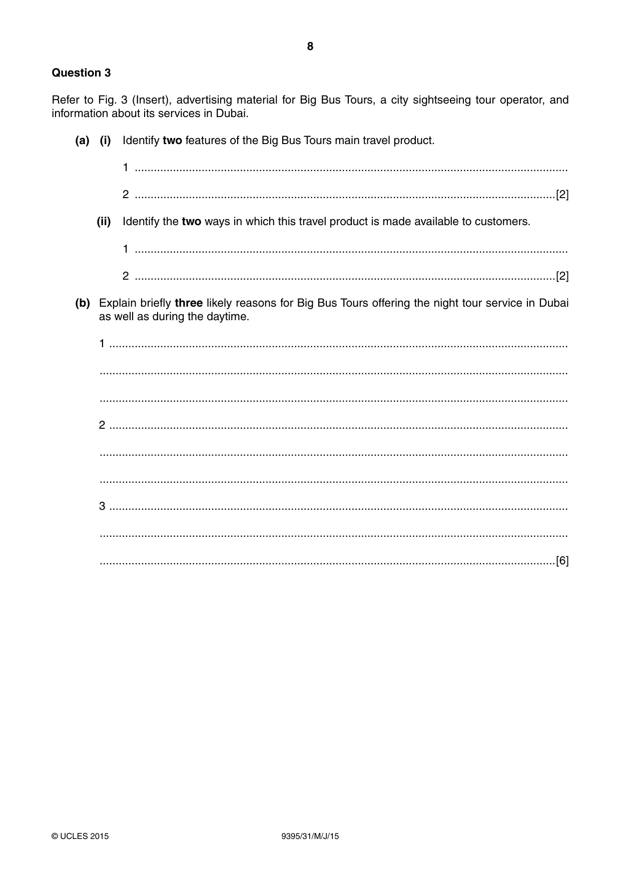Cambridge A Level Travel and Tourism 9395 2015 May/June Paper 3 · Variant 1 question paper, page 8 of 16