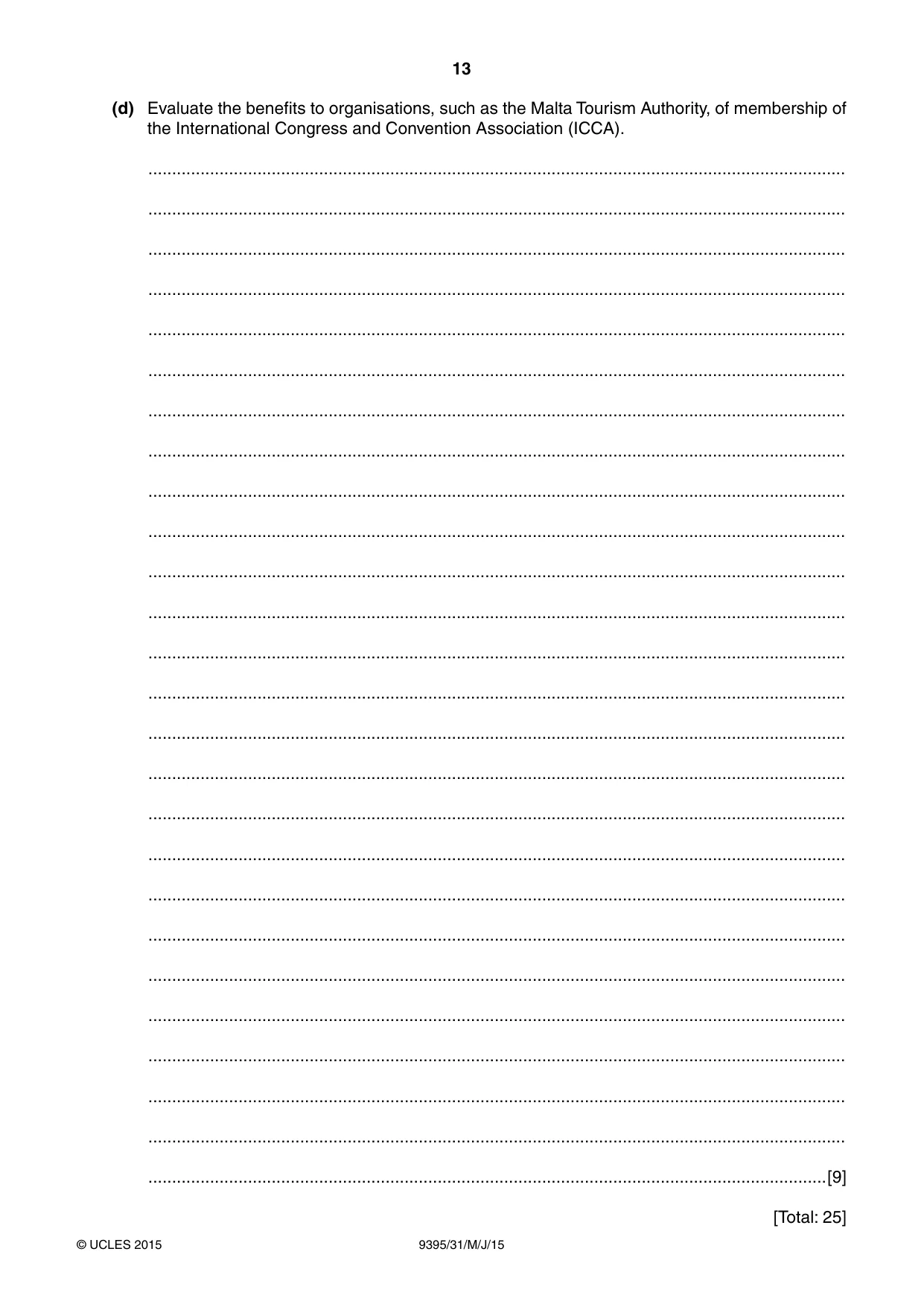Cambridge A Level Travel and Tourism 9395 2015 May/June Paper 3 · Variant 1 question paper, page 13 of 16