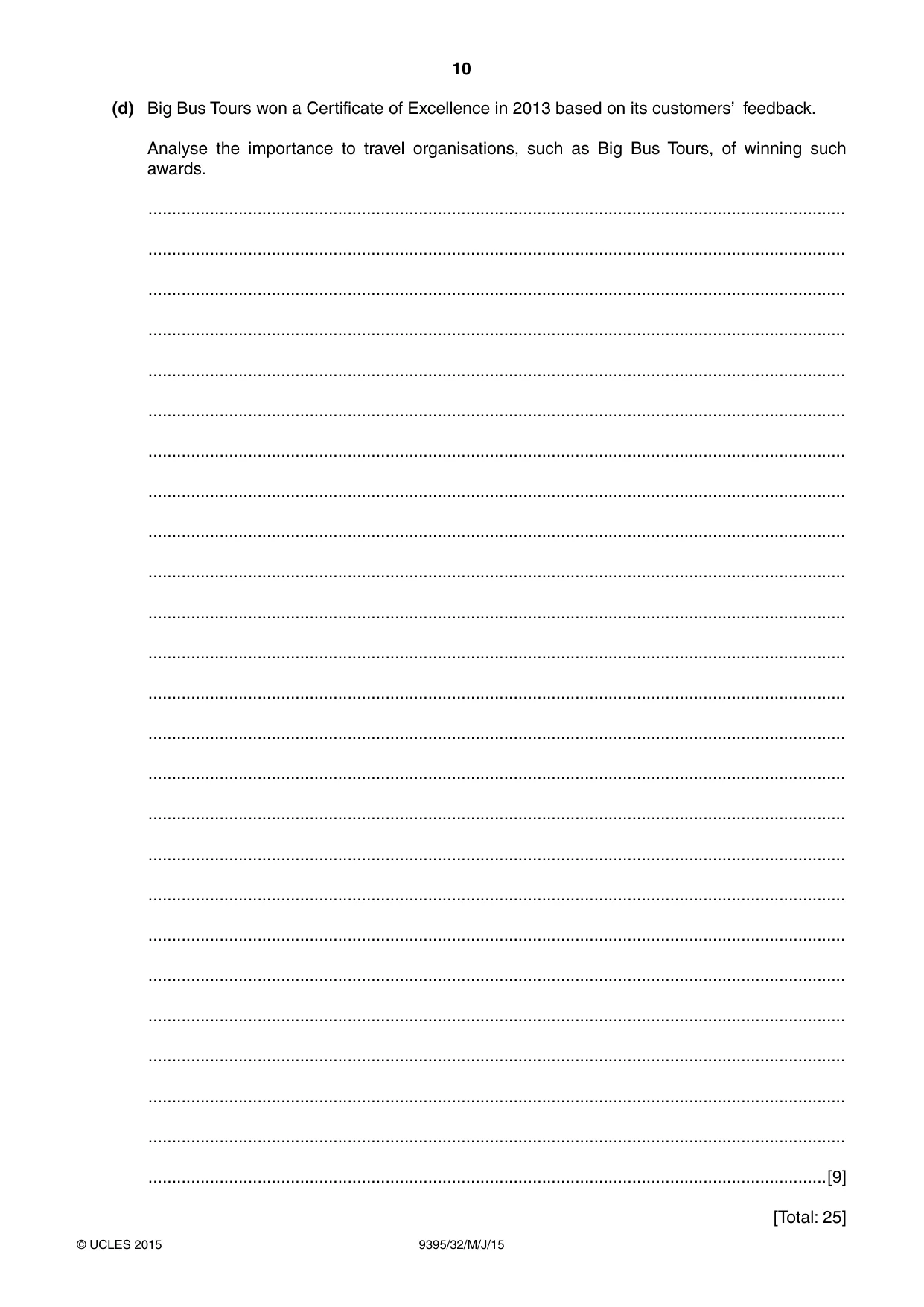 Cambridge A Level Travel and Tourism 9395 2015 May/June Paper 3 · Variant 2 question paper, page 10 of 16