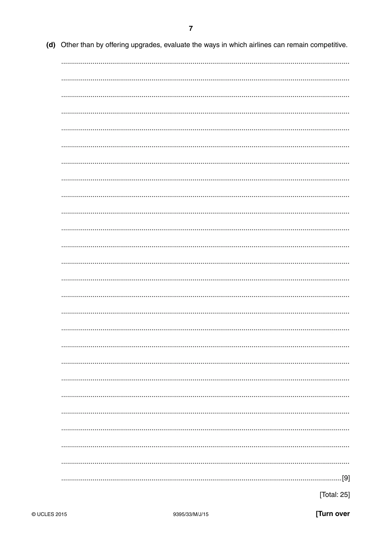 Cambridge A Level Travel and Tourism 9395 2015 May/June Paper 3 · Variant 3 question paper, page 7 of 16