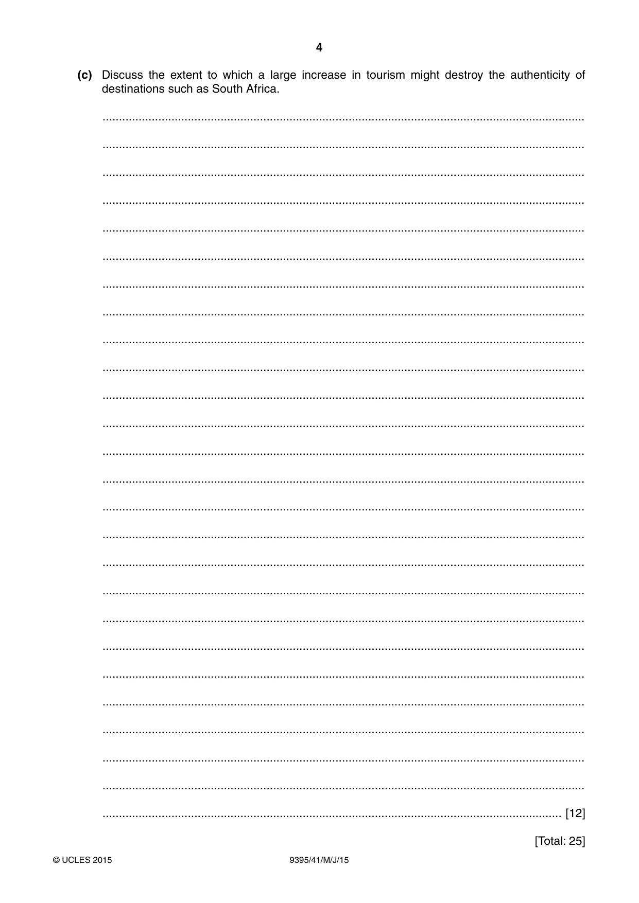 Cambridge A Level Travel and Tourism 9395 2015 May/June Paper 4 · Variant 1 question paper, page 4 of 8
