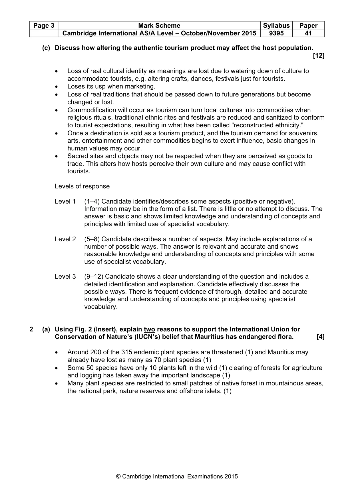 Mark scheme, page 3 of 5