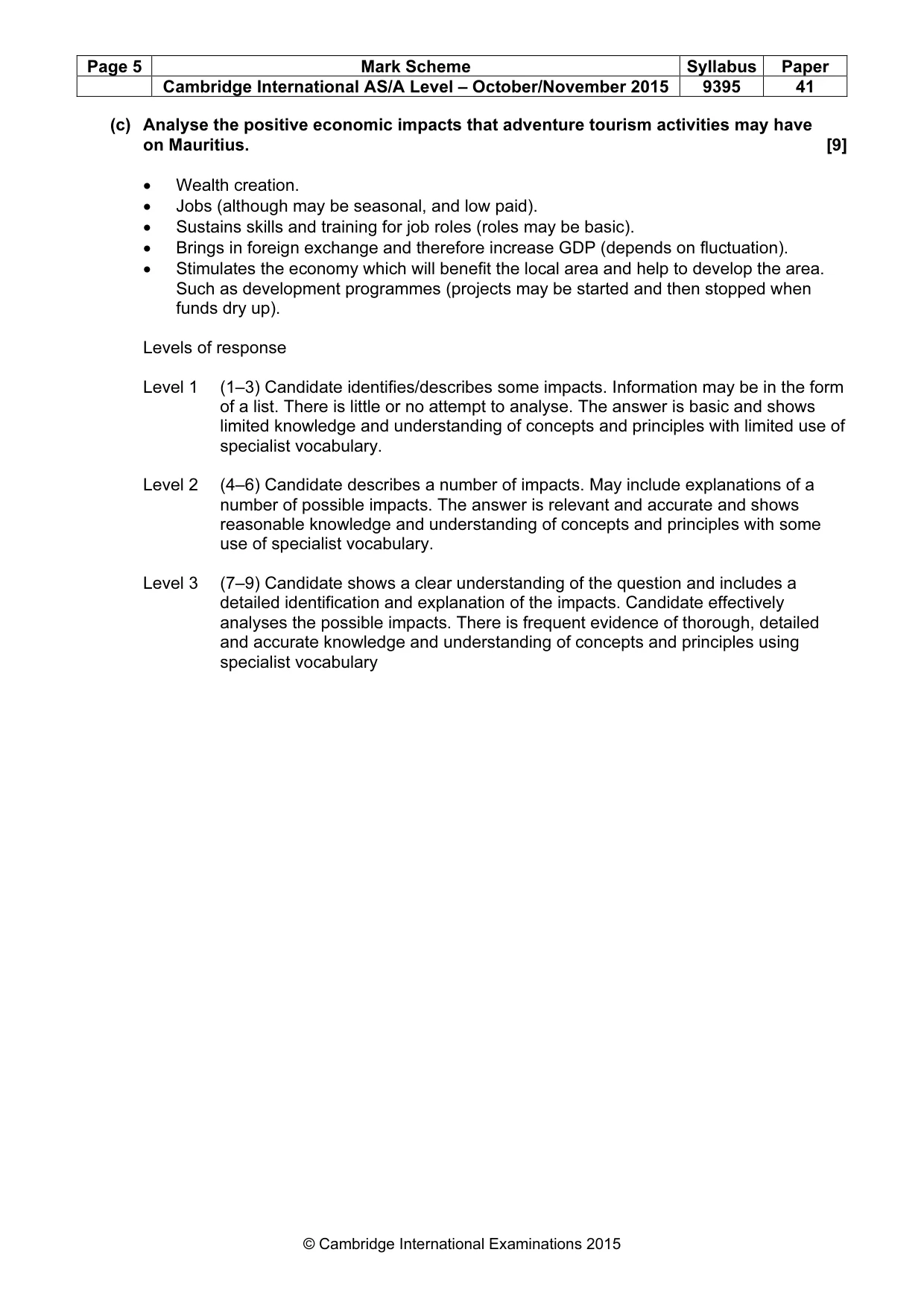 Mark scheme, page 5 of 5