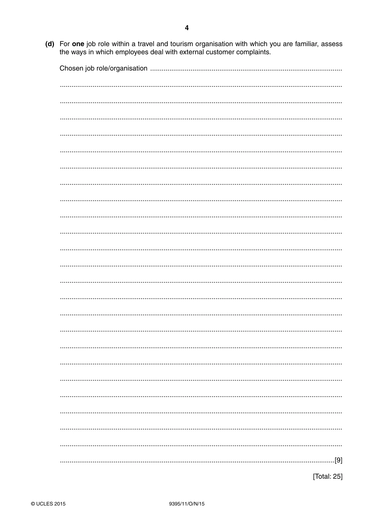 Cambridge A Level Travel and Tourism 9395 2015 Oct/Nov Paper 1 · Variant 1 question paper, page 4 of 16
