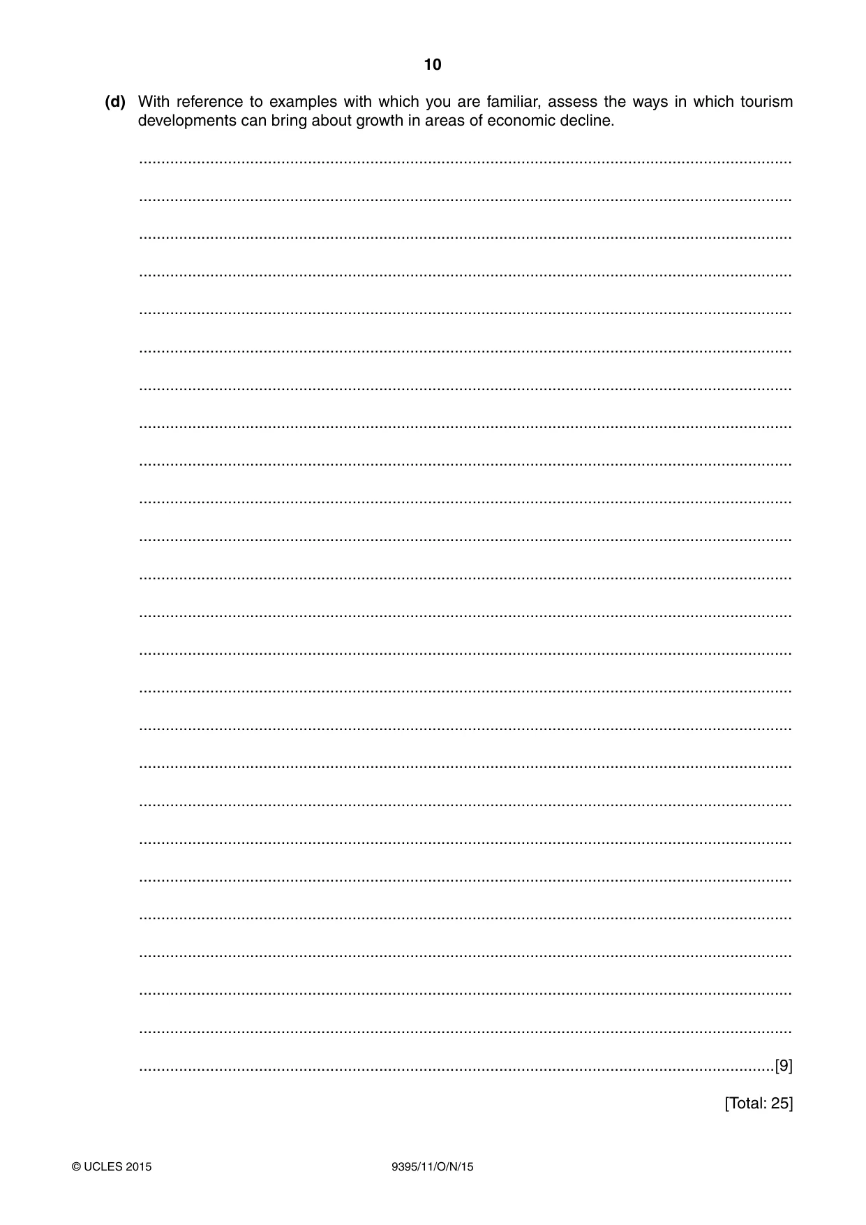 Cambridge A Level Travel and Tourism 9395 2015 Oct/Nov Paper 1 · Variant 1 question paper, page 10 of 16