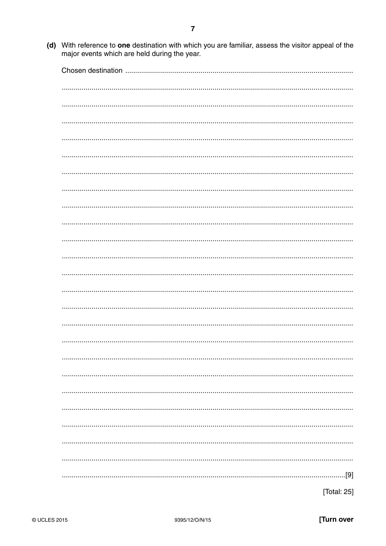 Cambridge A Level Travel and Tourism 9395 2015 Oct/Nov Paper 1 · Variant 2 question paper, page 7 of 16