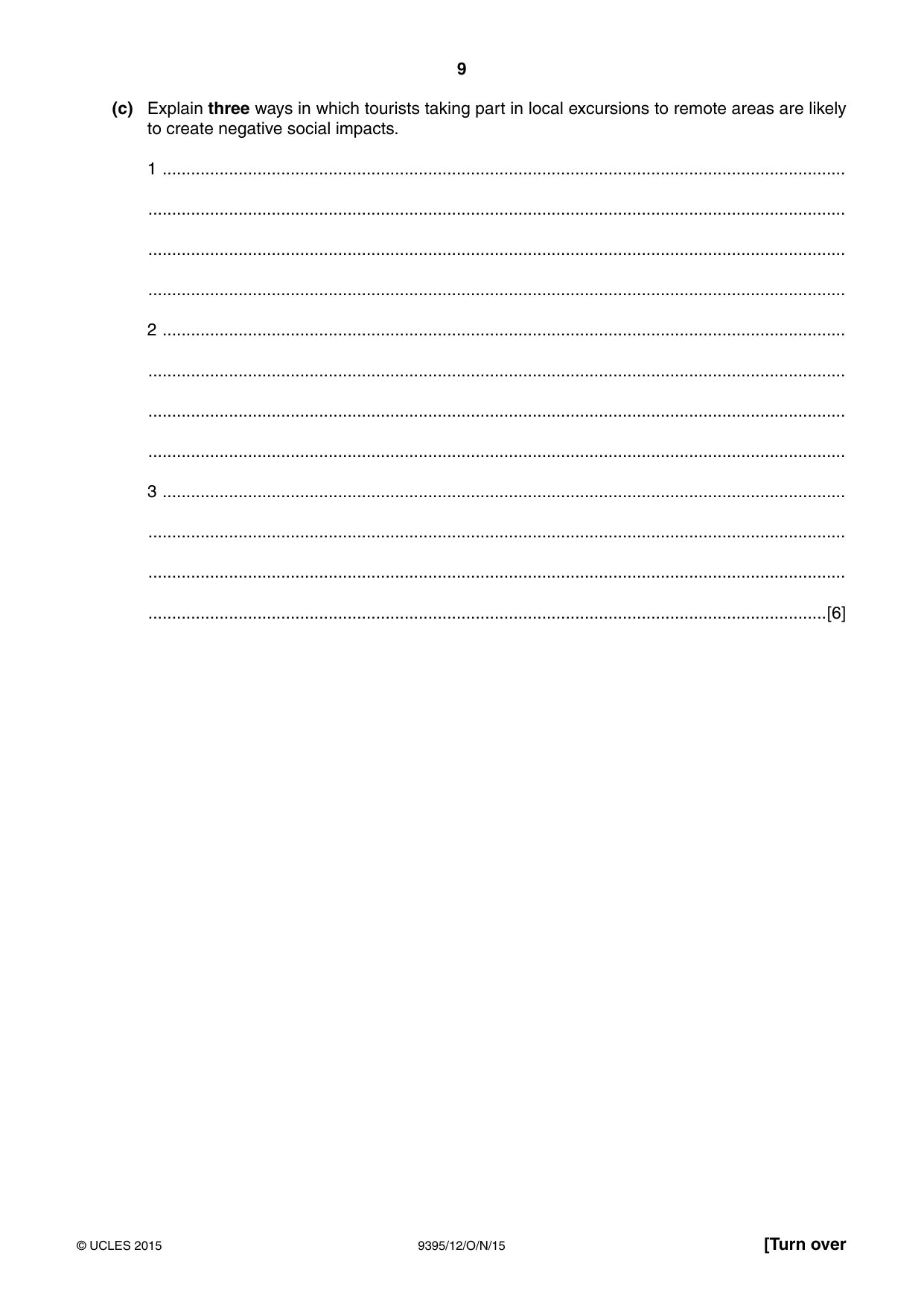 Cambridge A Level Travel and Tourism 9395 2015 Oct/Nov Paper 1 · Variant 2 question paper, page 9 of 16