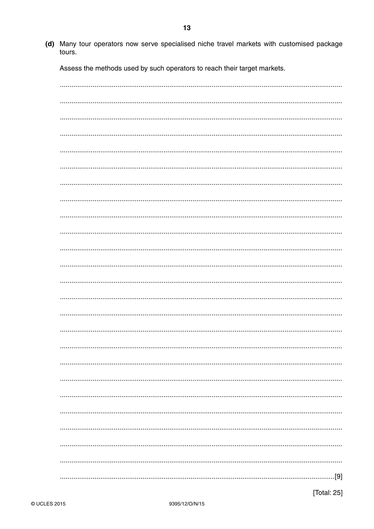 Cambridge A Level Travel and Tourism 9395 2015 Oct/Nov Paper 1 · Variant 2 question paper, page 13 of 16