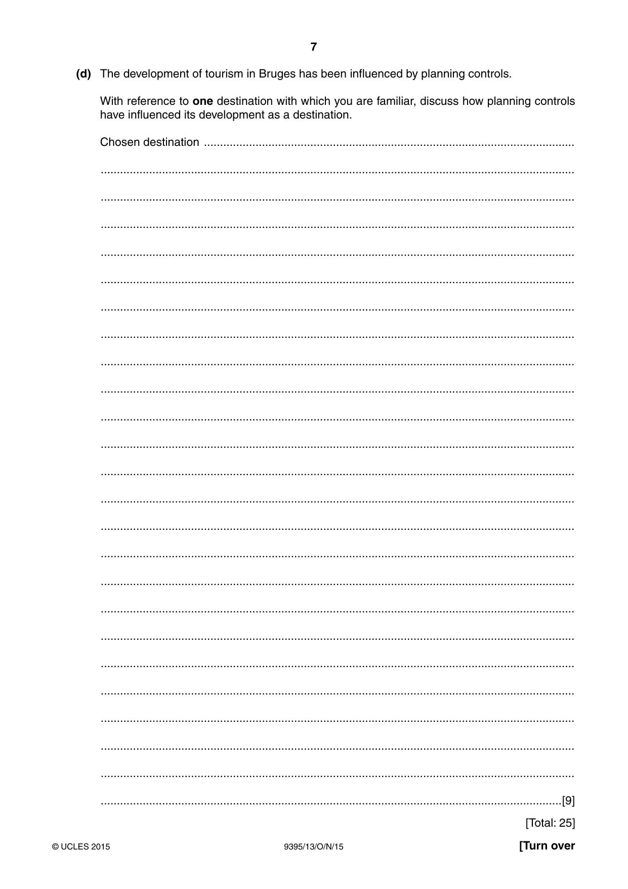 Cambridge A Level Travel and Tourism 9395 2015 Oct/Nov Paper 1 · Variant 3 question paper, page 7 of 16