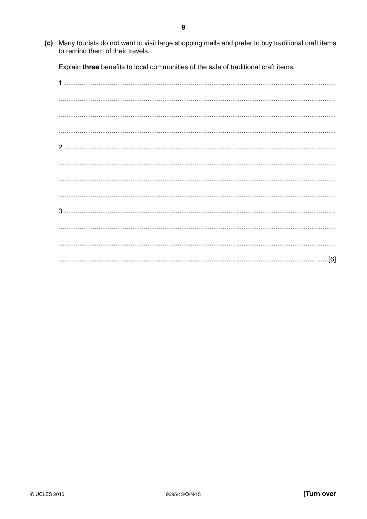 Cambridge A Level Travel and Tourism 9395 2015 Oct/Nov Paper 1 · Variant 3 question paper, page 9 of 16