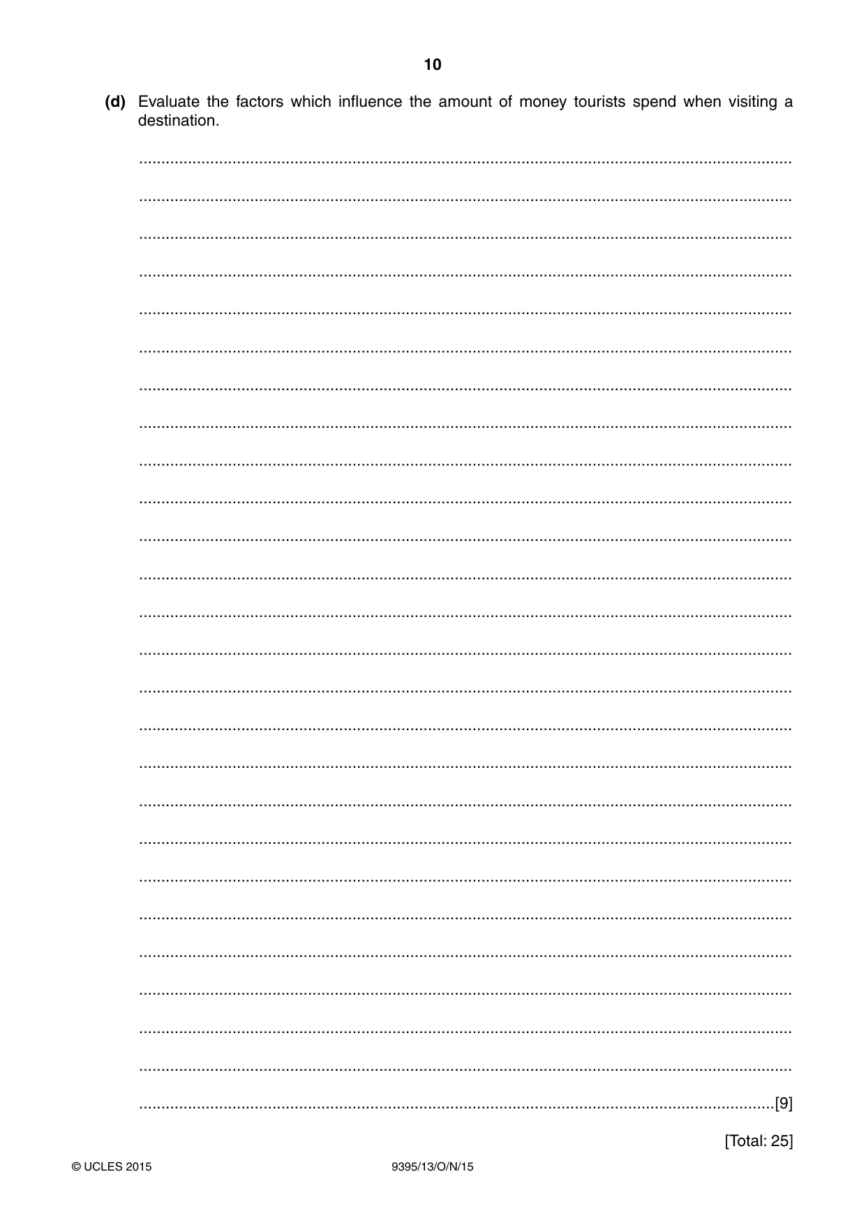 Cambridge A Level Travel and Tourism 9395 2015 Oct/Nov Paper 1 · Variant 3 question paper, page 10 of 16