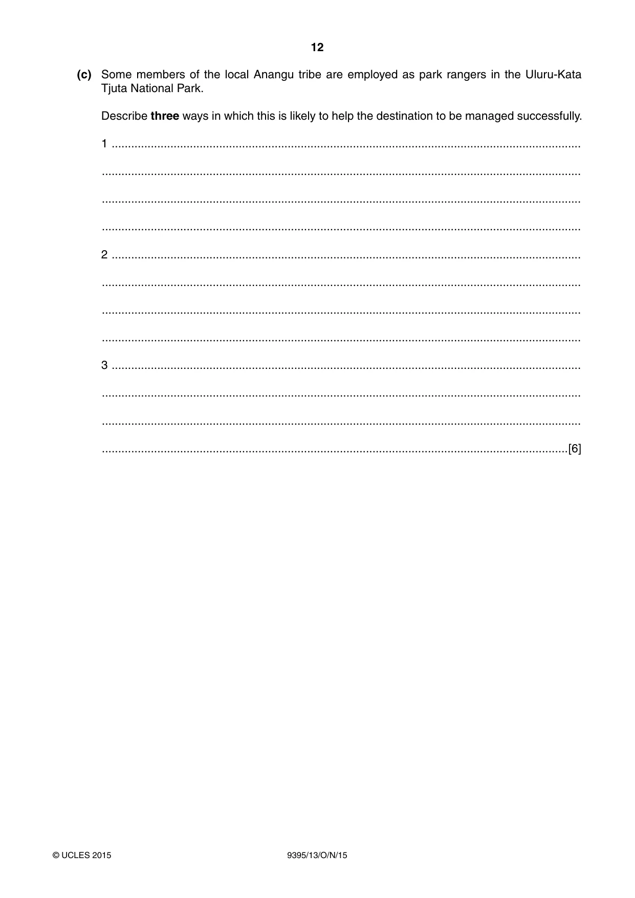 Cambridge A Level Travel and Tourism 9395 2015 Oct/Nov Paper 1 · Variant 3 question paper, page 12 of 16