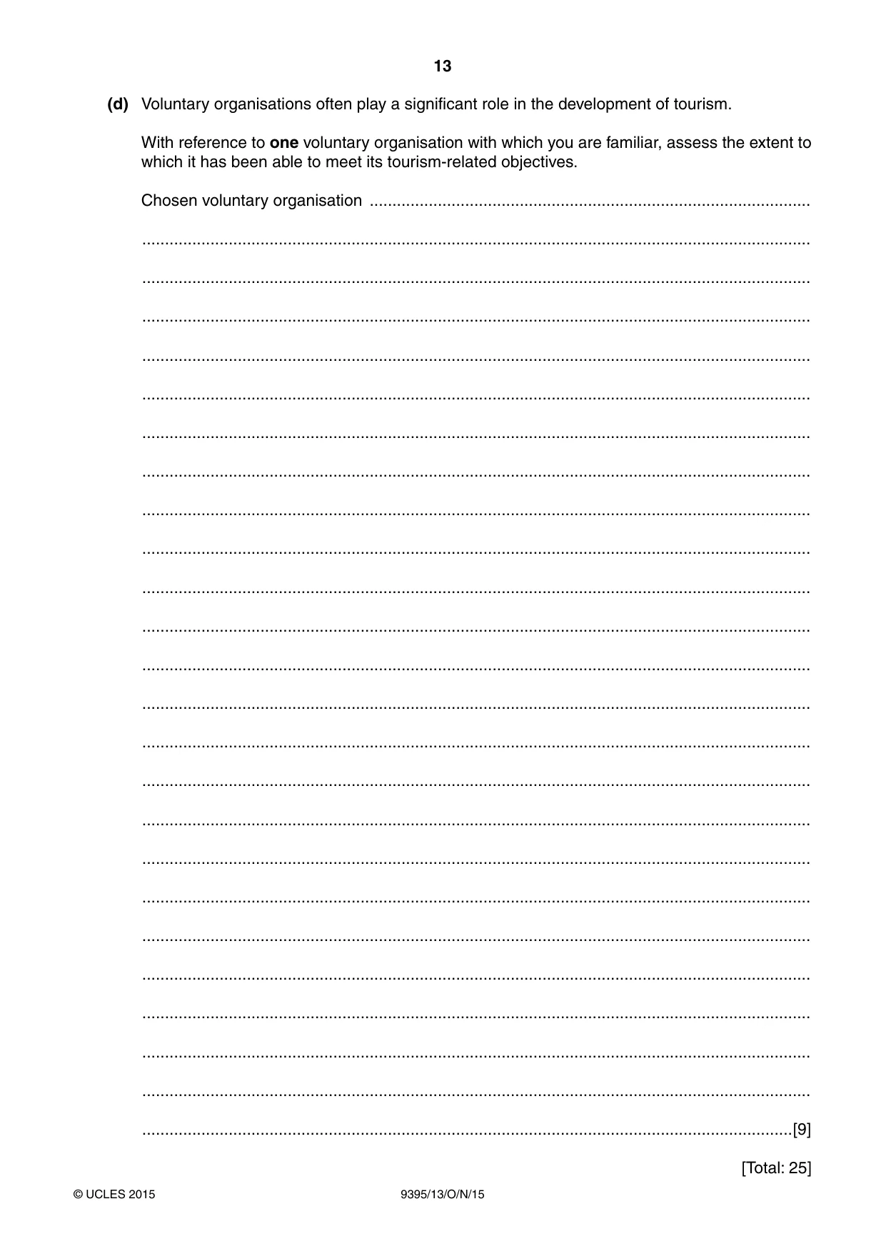 Cambridge A Level Travel and Tourism 9395 2015 Oct/Nov Paper 1 · Variant 3 question paper, page 13 of 16