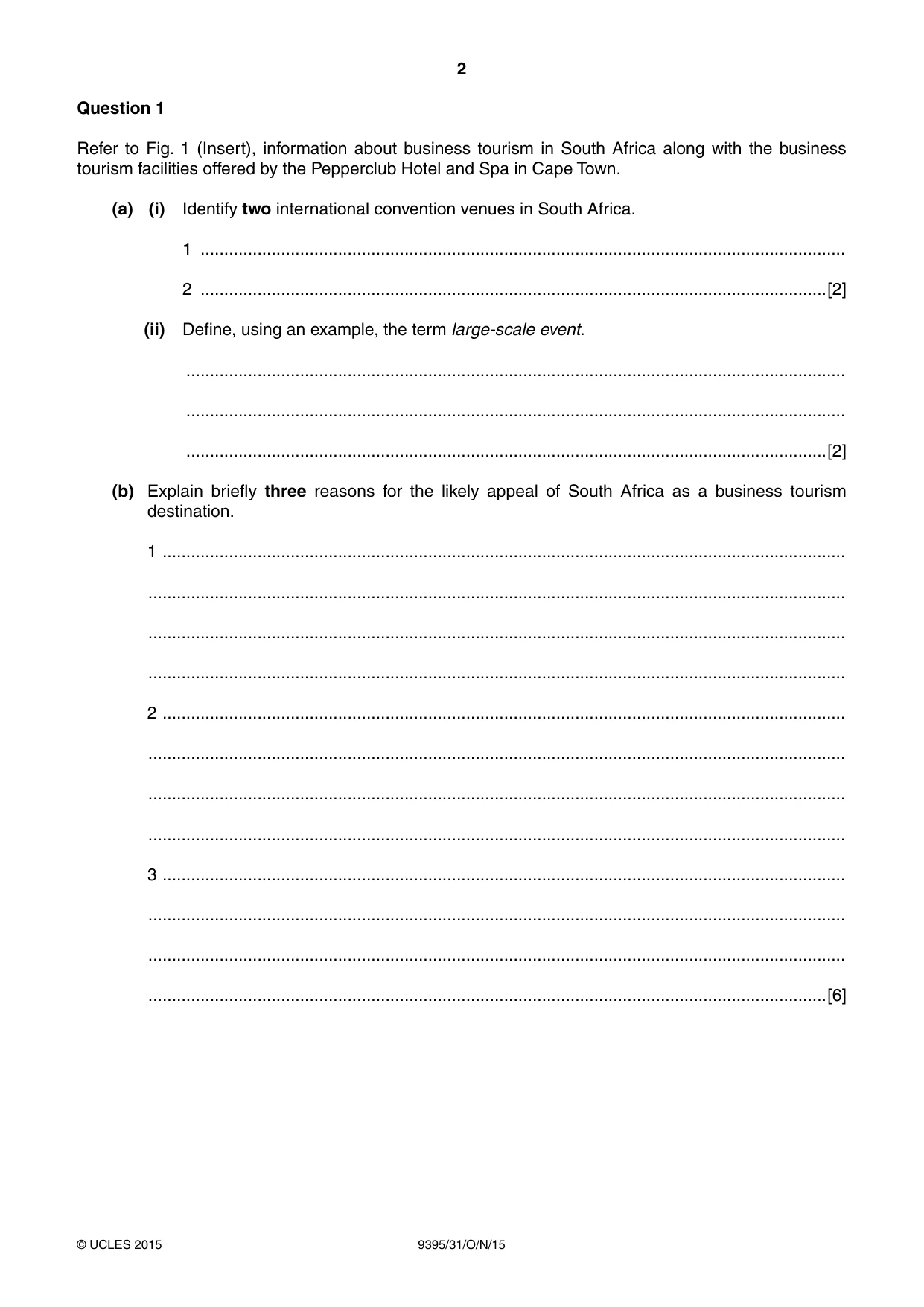 Cambridge A Level Travel and Tourism 9395 2015 Oct/Nov Paper 3 · Variant 1 question paper, page 2 of 16
