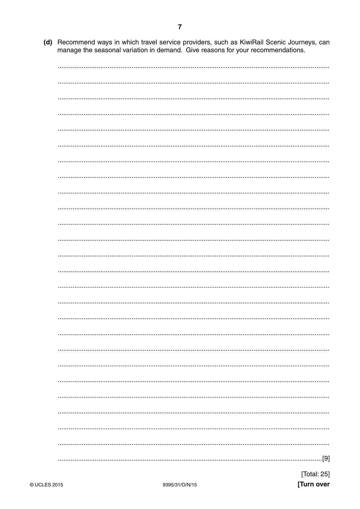 Cambridge A Level Travel and Tourism 9395 2015 Oct/Nov Paper 3 · Variant 1 question paper, page 7 of 16