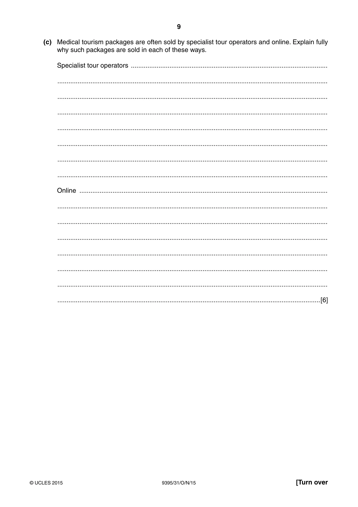 Cambridge A Level Travel and Tourism 9395 2015 Oct/Nov Paper 3 · Variant 1 question paper, page 9 of 16