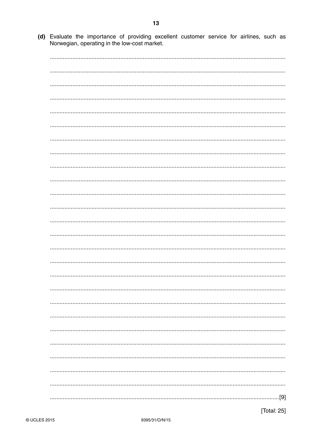 Cambridge A Level Travel and Tourism 9395 2015 Oct/Nov Paper 3 · Variant 1 question paper, page 13 of 16
