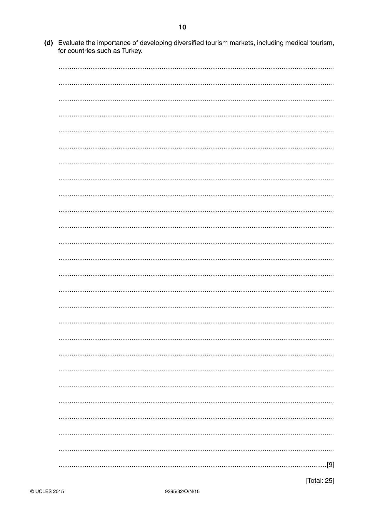 Cambridge A Level Travel and Tourism 9395 2015 Oct/Nov Paper 3 · Variant 2 question paper, page 10 of 16