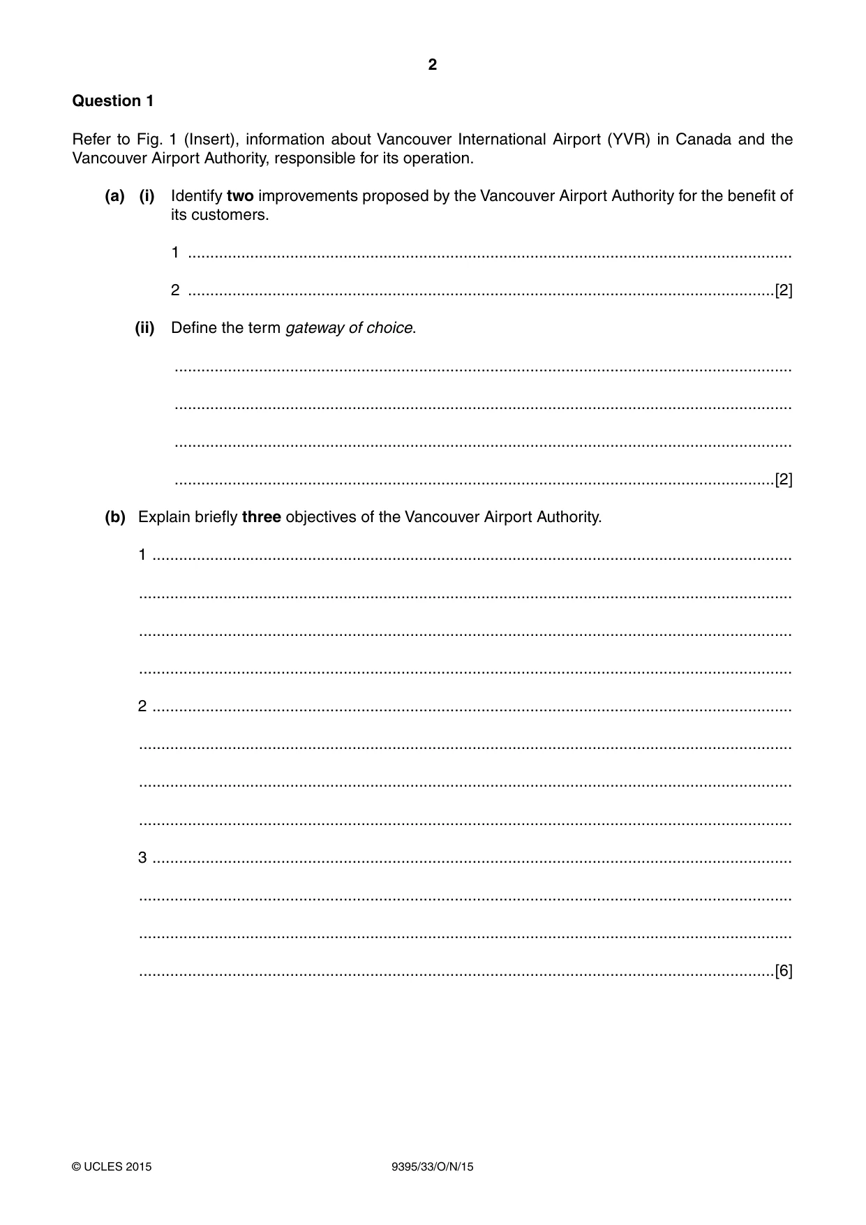 Cambridge A Level Travel and Tourism 9395 2015 Oct/Nov Paper 3 · Variant 3 question paper, page 2 of 16