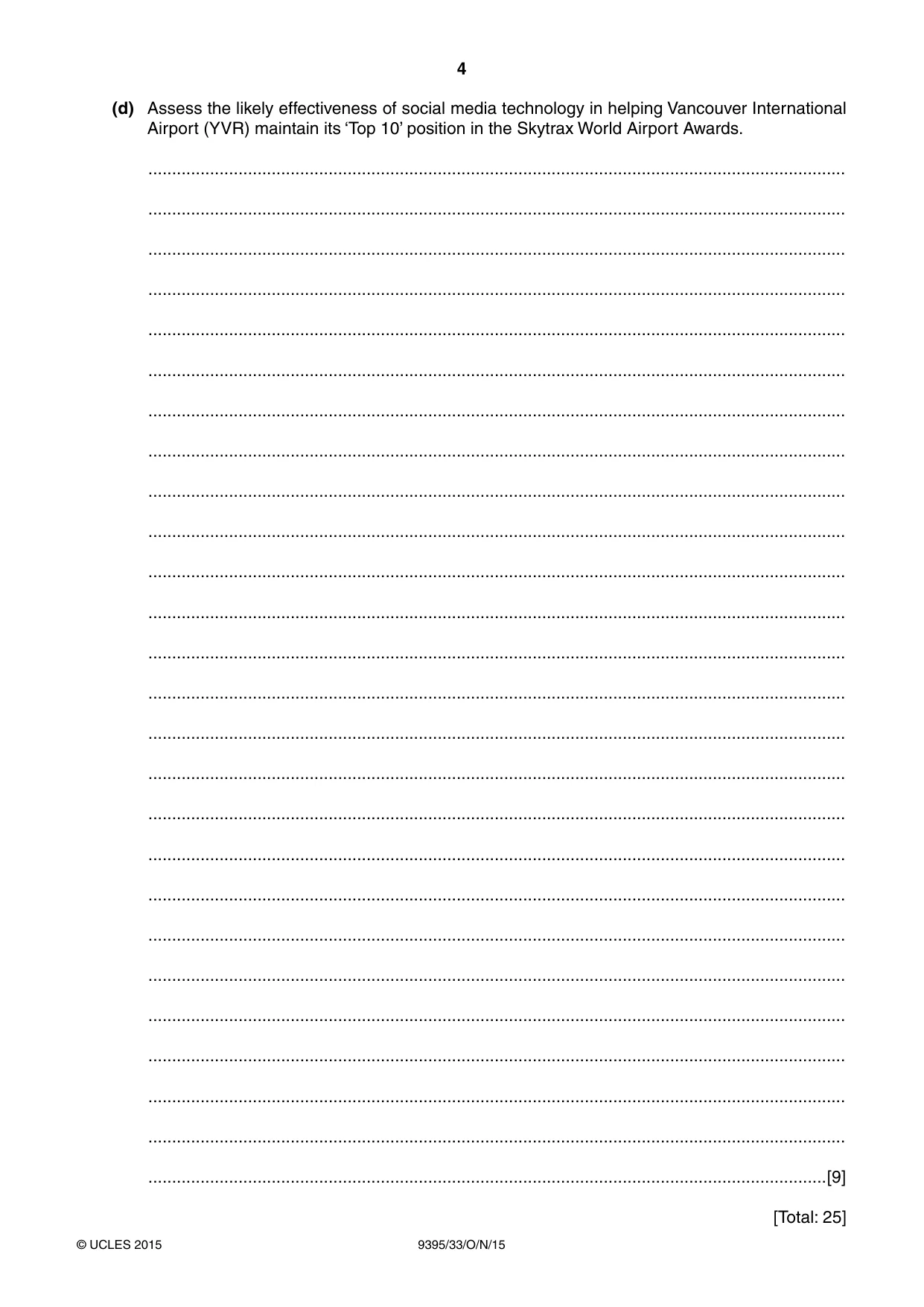 Cambridge A Level Travel and Tourism 9395 2015 Oct/Nov Paper 3 · Variant 3 question paper, page 4 of 16