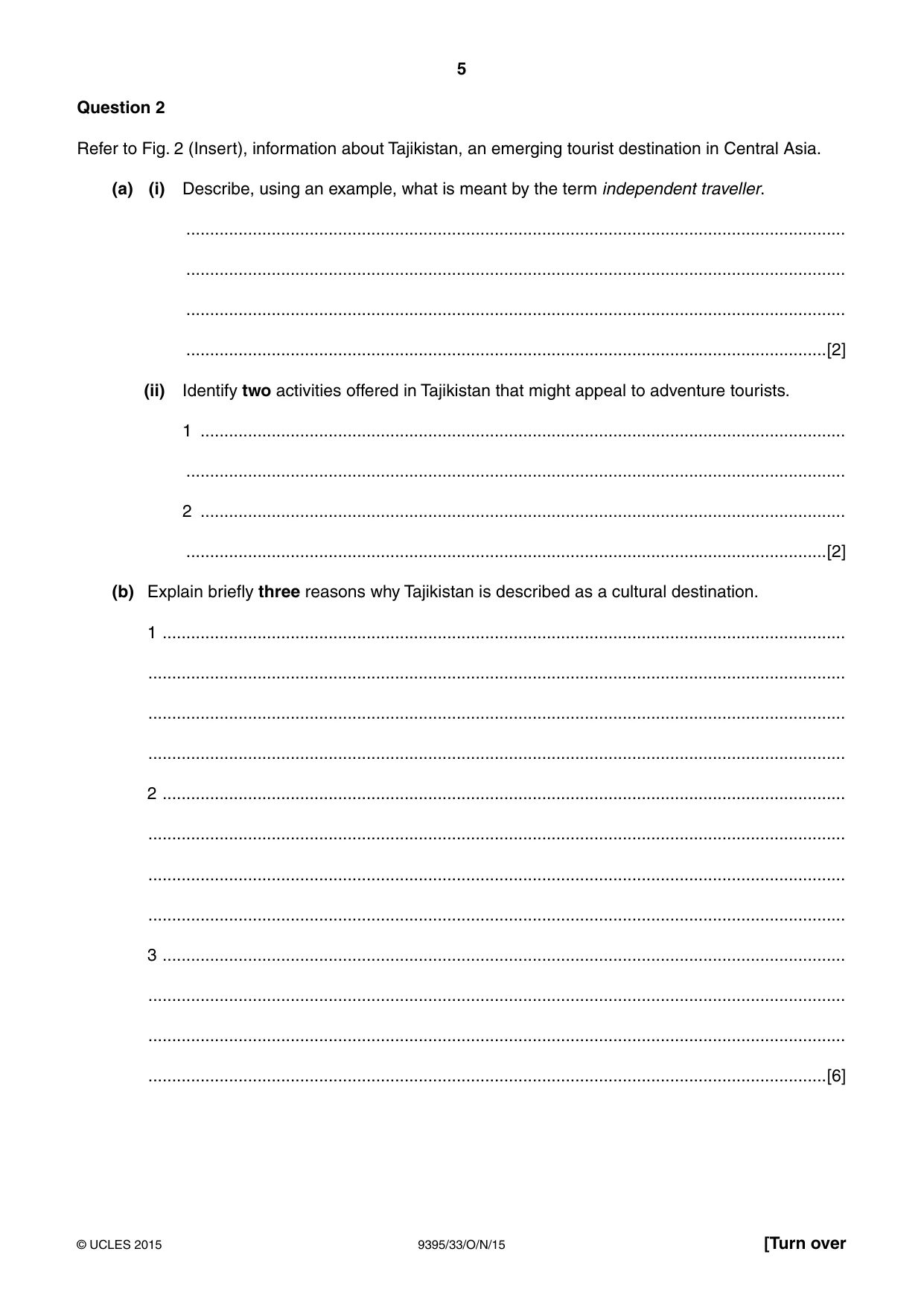 Cambridge A Level Travel and Tourism 9395 2015 Oct/Nov Paper 3 · Variant 3 question paper, page 5 of 16