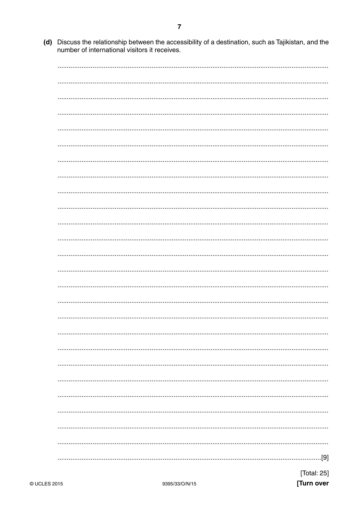 Cambridge A Level Travel and Tourism 9395 2015 Oct/Nov Paper 3 · Variant 3 question paper, page 7 of 16