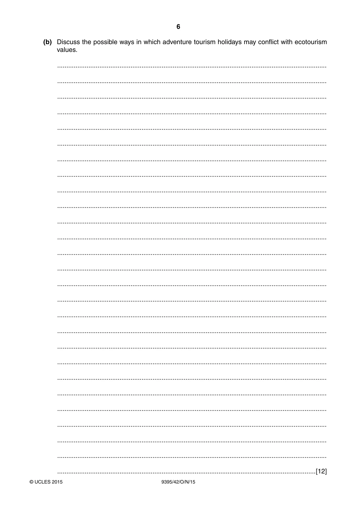 Cambridge A Level Travel and Tourism 9395 2015 Oct/Nov Paper 4 · Variant 2 question paper, page 6 of 8