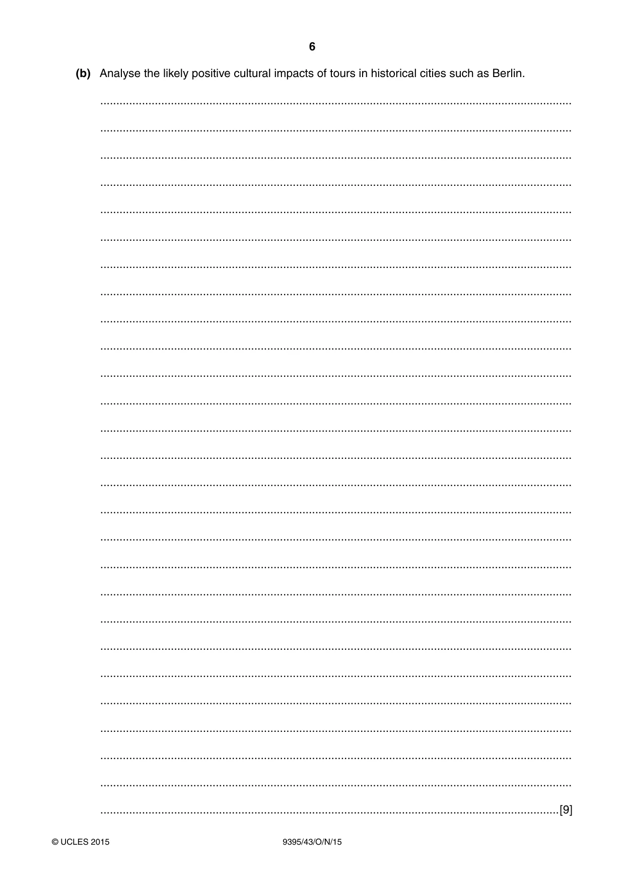 Cambridge A Level Travel and Tourism 9395 2015 Oct/Nov Paper 4 · Variant 3 question paper, page 6 of 8