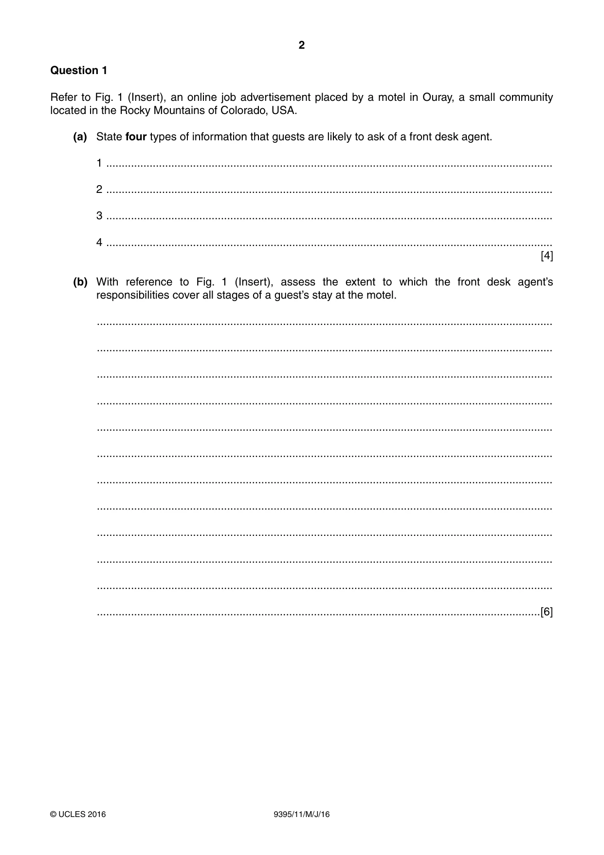 Cambridge A Level Travel and Tourism 9395 2016 May/June Paper 1 · Variant 1 question paper, page 2 of 16
