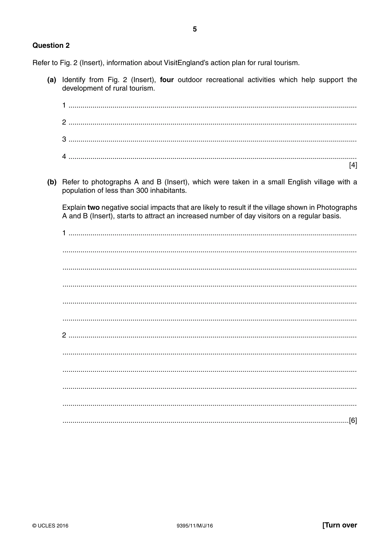 Cambridge A Level Travel and Tourism 9395 2016 May/June Paper 1 · Variant 1 question paper, page 5 of 16