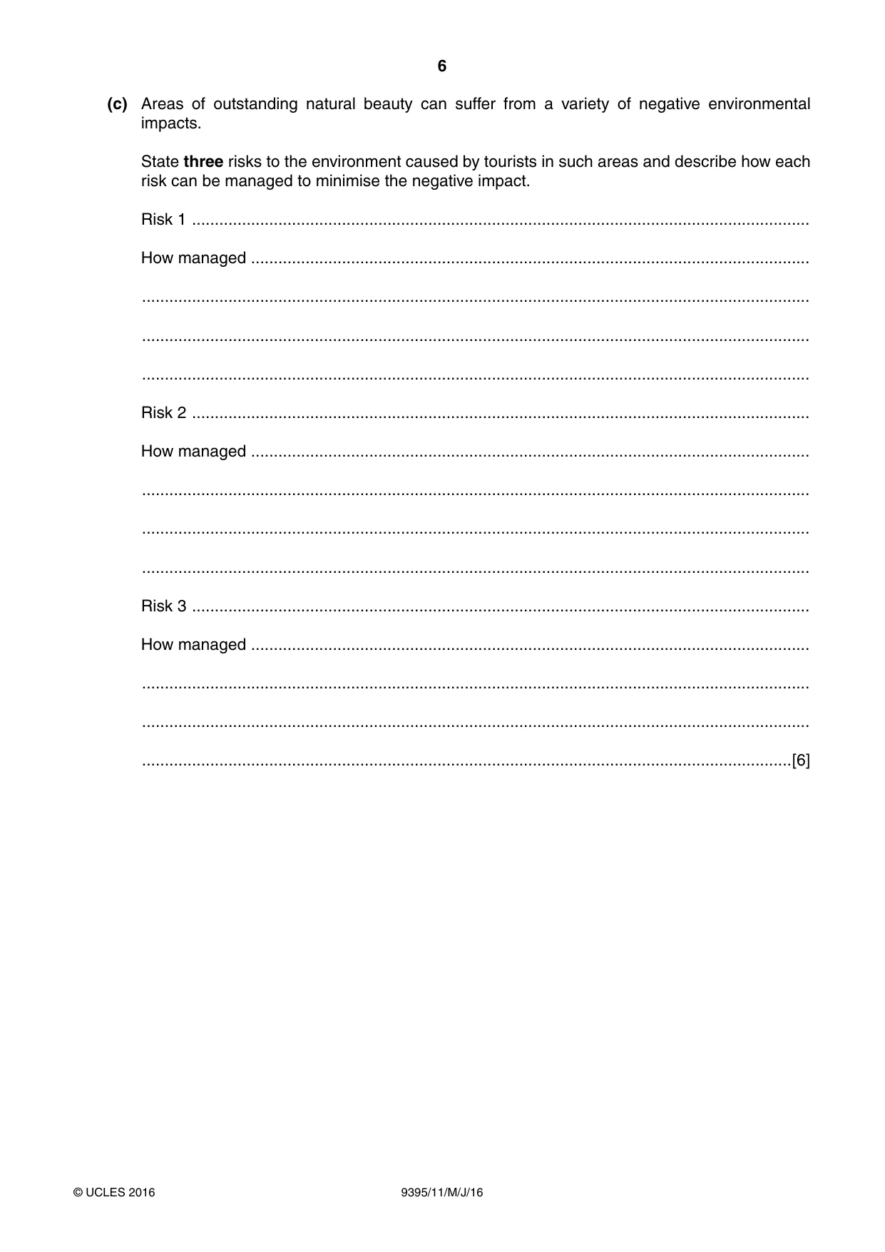 Cambridge A Level Travel and Tourism 9395 2016 May/June Paper 1 · Variant 1 question paper, page 6 of 16