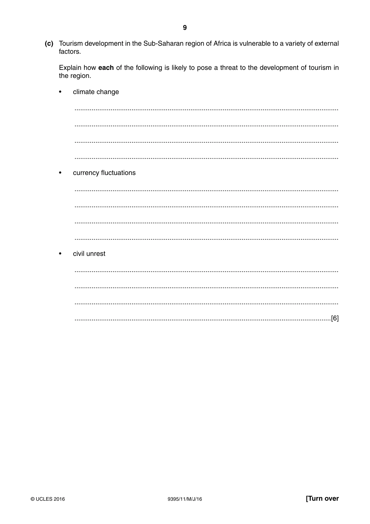 Cambridge A Level Travel and Tourism 9395 2016 May/June Paper 1 · Variant 1 question paper, page 9 of 16