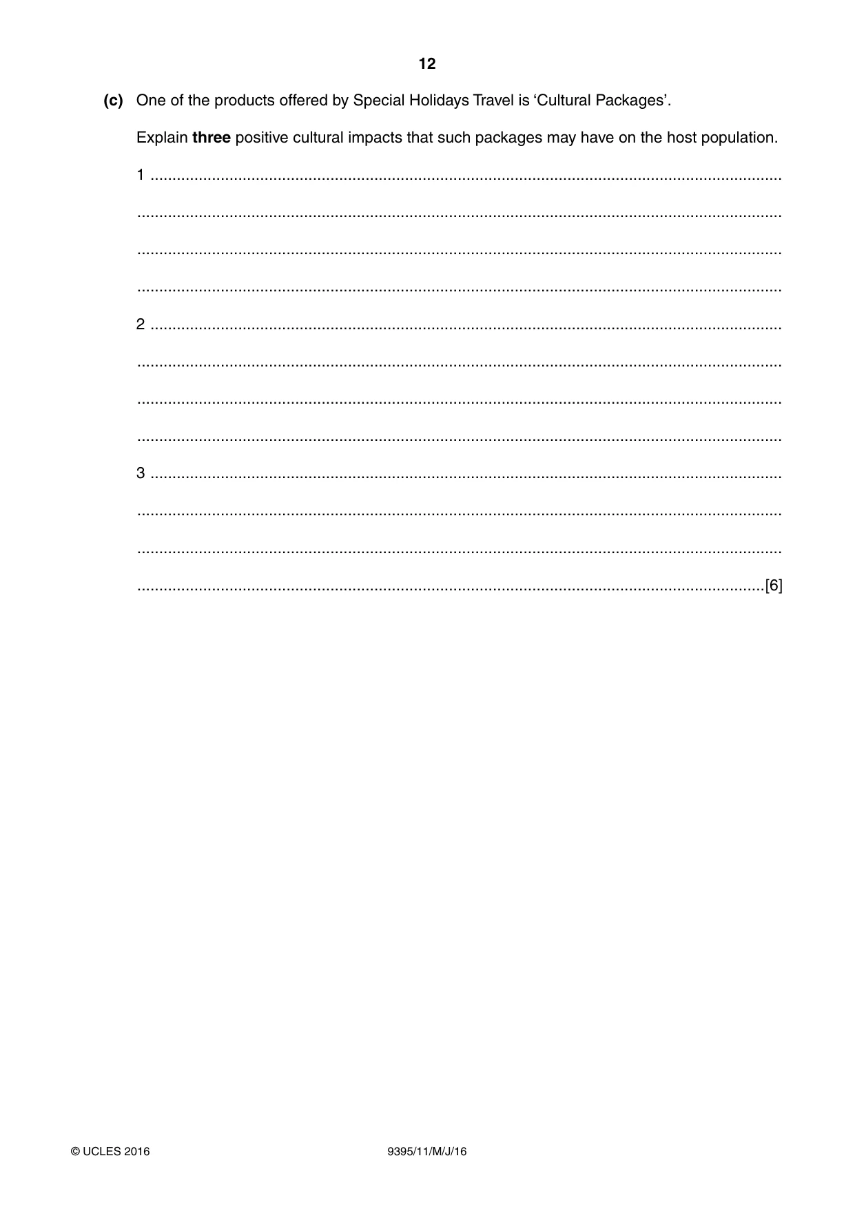 Cambridge A Level Travel and Tourism 9395 2016 May/June Paper 1 · Variant 1 question paper, page 12 of 16