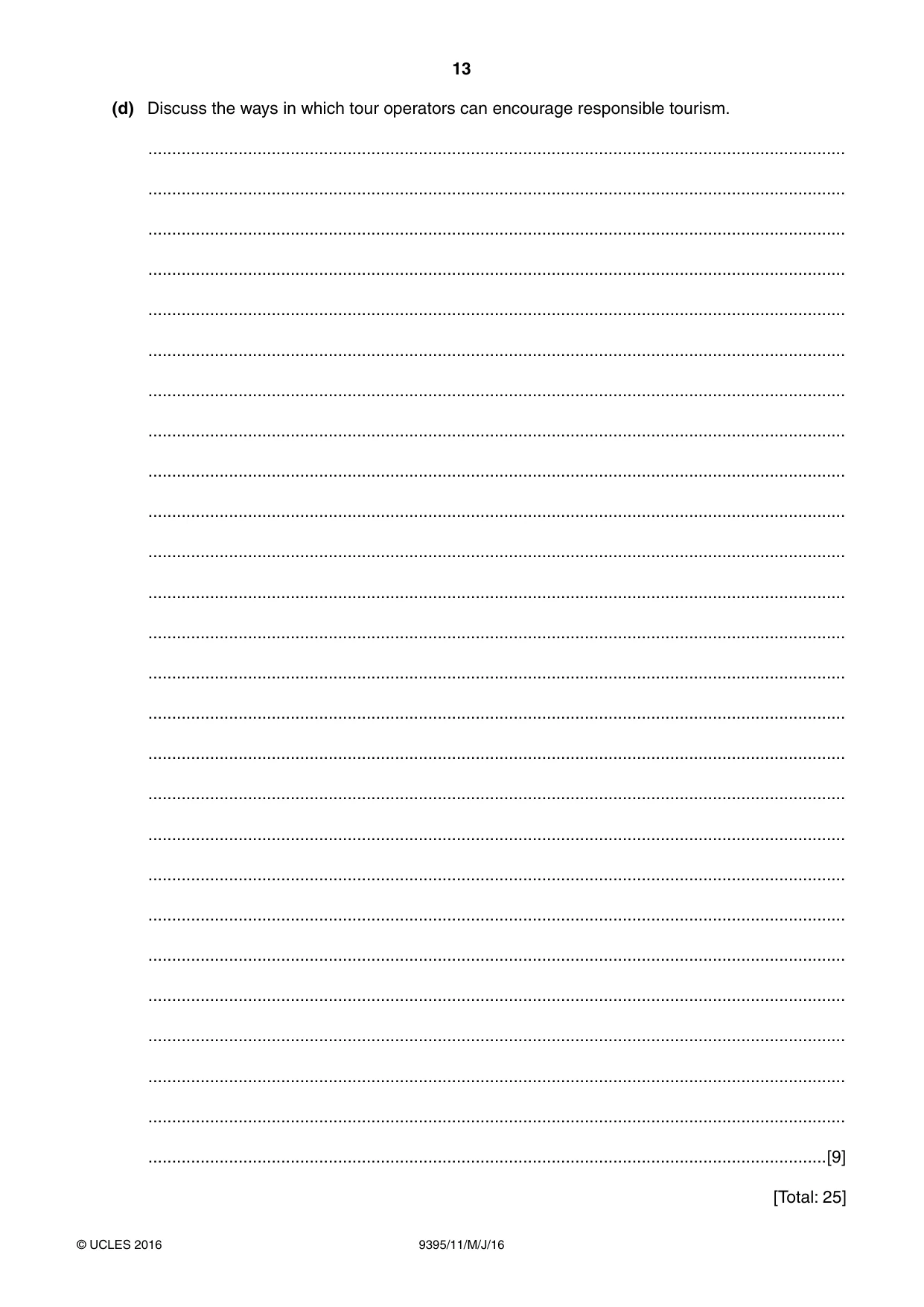Cambridge A Level Travel and Tourism 9395 2016 May/June Paper 1 · Variant 1 question paper, page 13 of 16