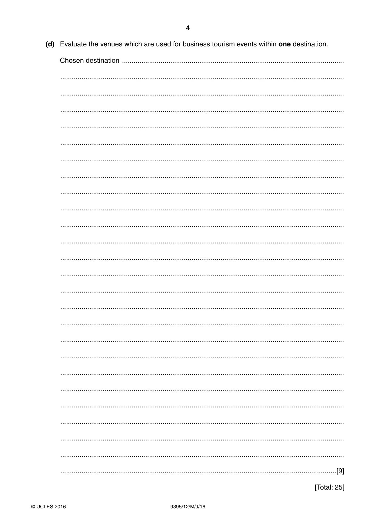 Cambridge A Level Travel and Tourism 9395 2016 May/June Paper 1 · Variant 2 question paper, page 4 of 16