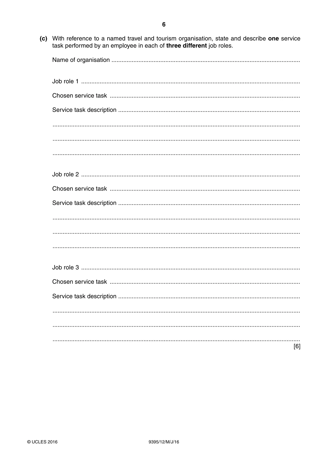 Cambridge A Level Travel and Tourism 9395 2016 May/June Paper 1 · Variant 2 question paper, page 6 of 16