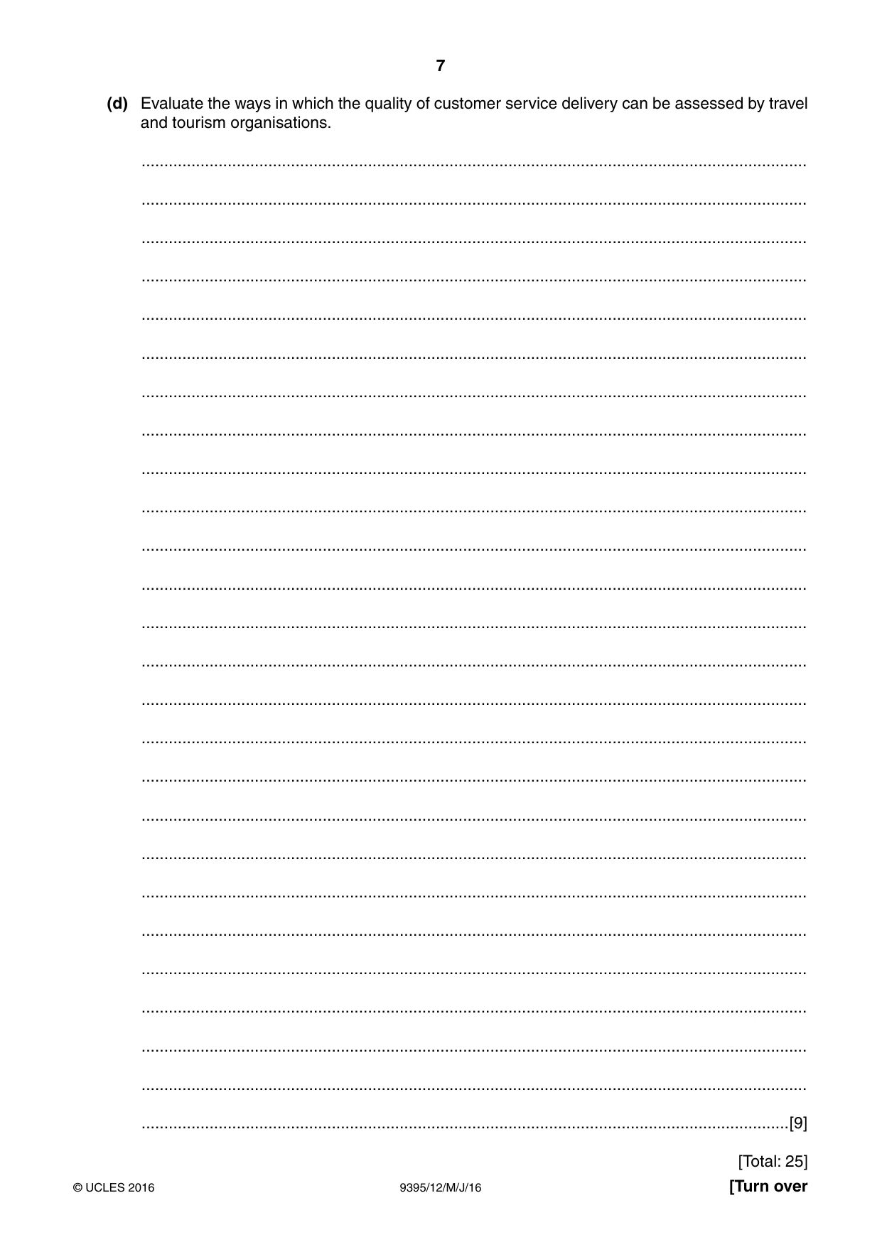 Cambridge A Level Travel and Tourism 9395 2016 May/June Paper 1 · Variant 2 question paper, page 7 of 16