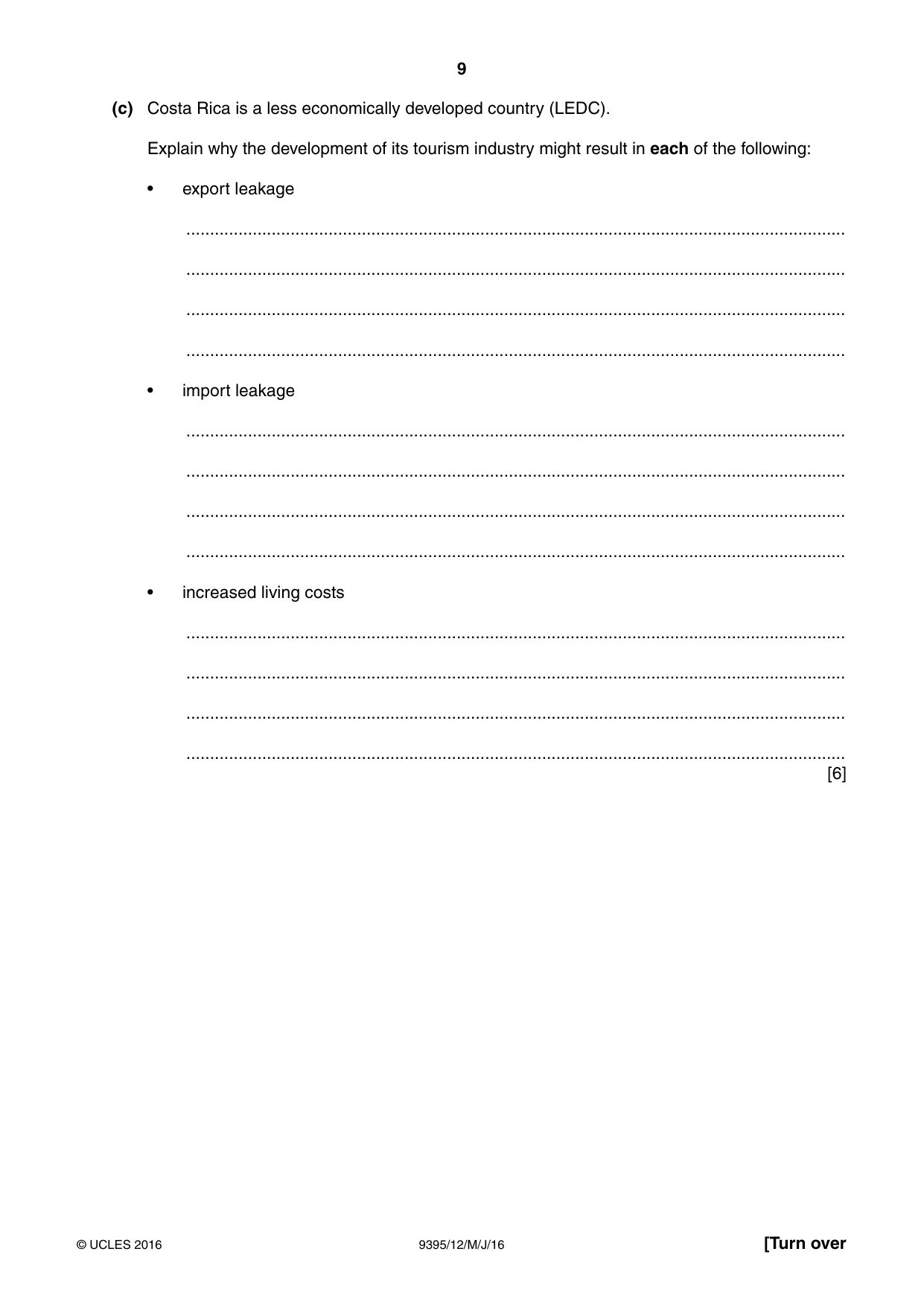 Cambridge A Level Travel and Tourism 9395 2016 May/June Paper 1 · Variant 2 question paper, page 9 of 16