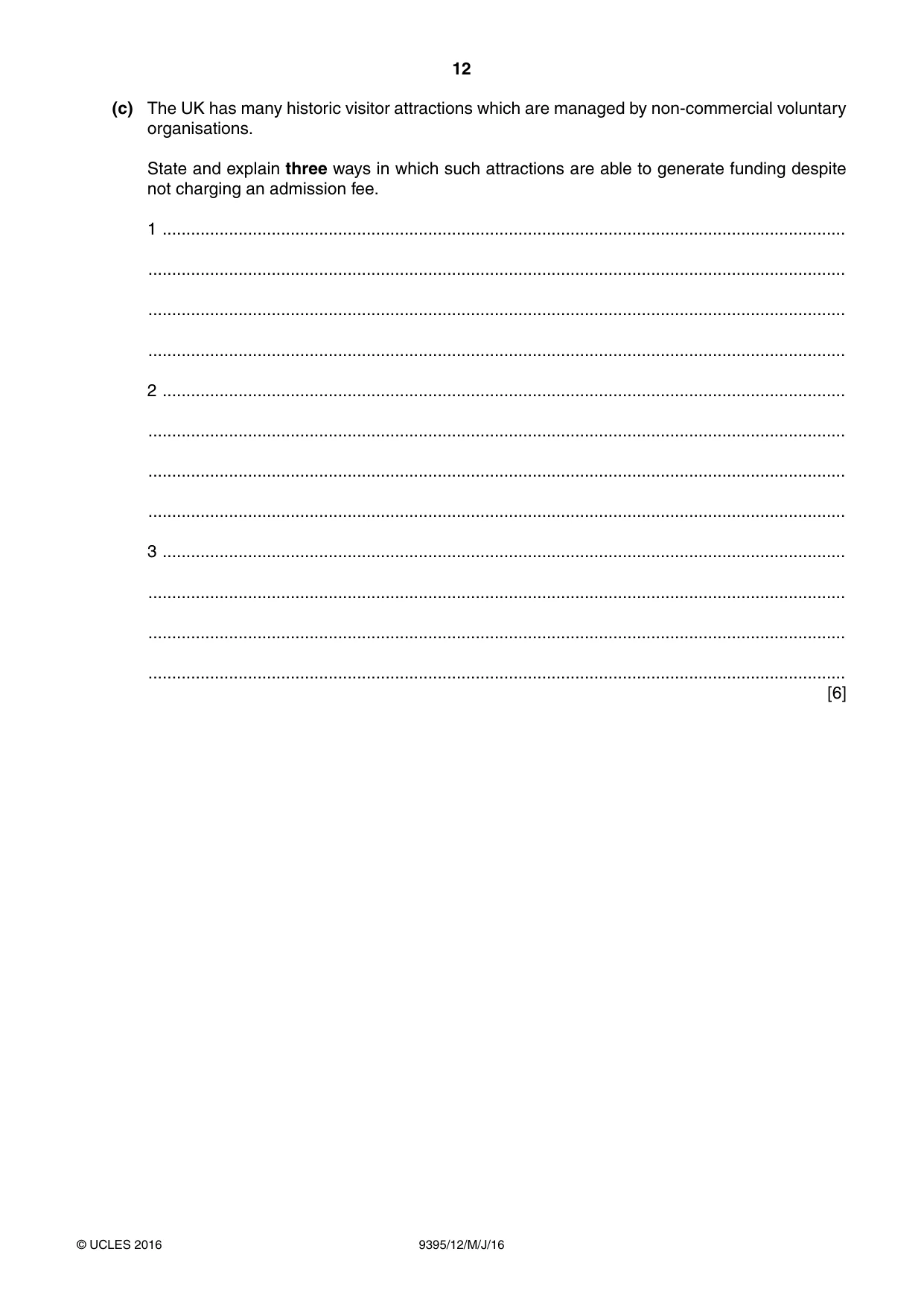 Cambridge A Level Travel and Tourism 9395 2016 May/June Paper 1 · Variant 2 question paper, page 12 of 16