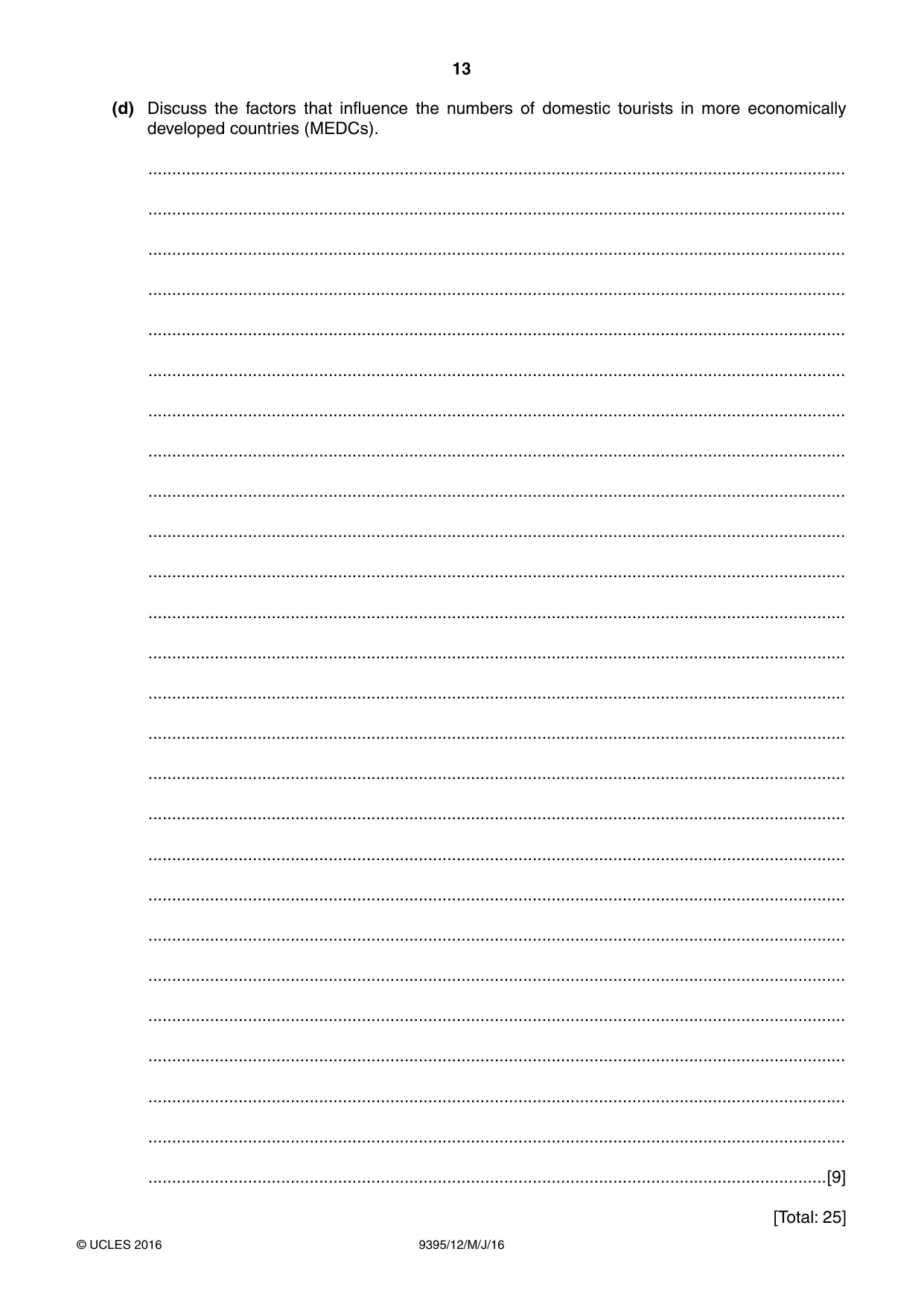 Cambridge A Level Travel and Tourism 9395 2016 May/June Paper 1 · Variant 2 question paper, page 13 of 16