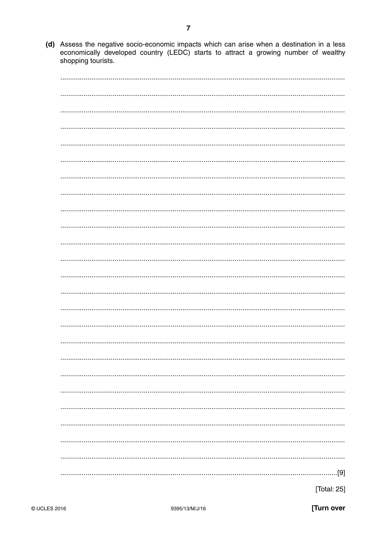 Cambridge A Level Travel and Tourism 9395 2016 May/June Paper 1 · Variant 3 question paper, page 7 of 16