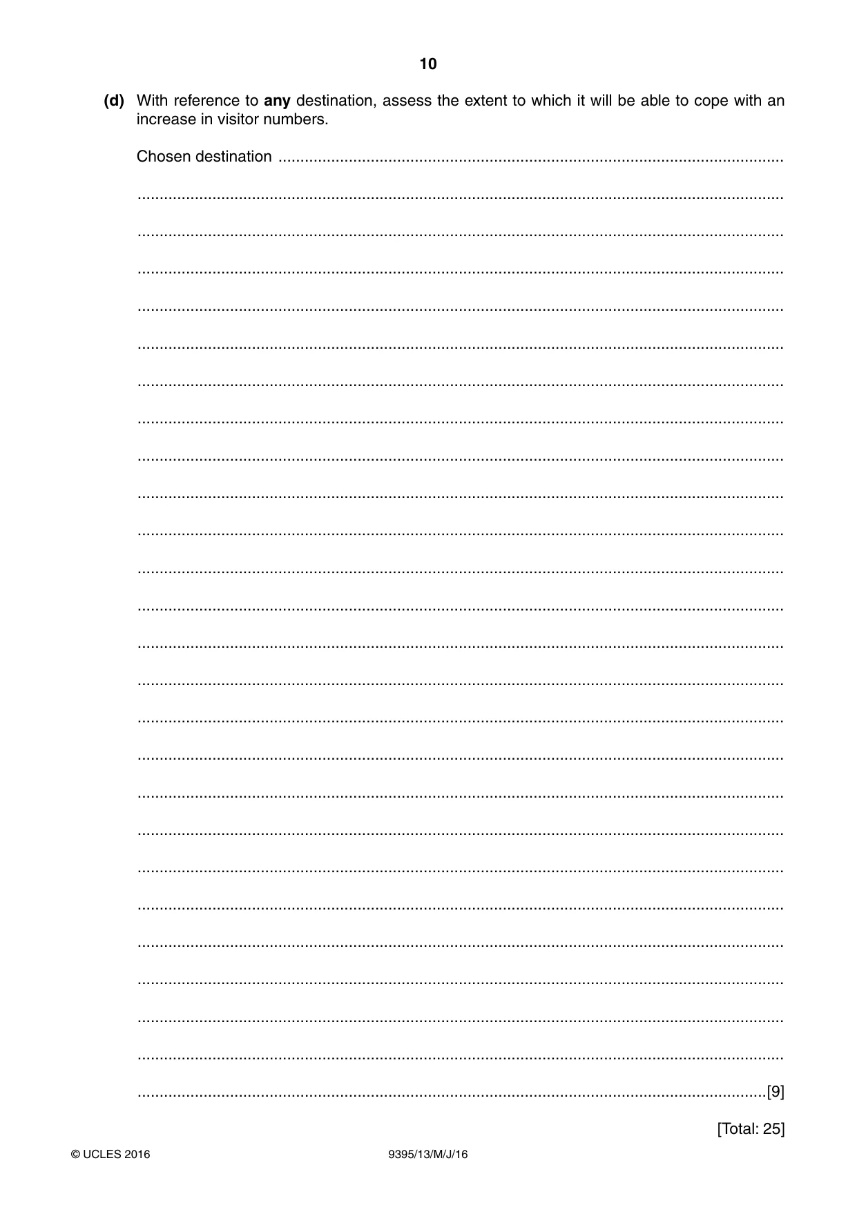 Cambridge A Level Travel and Tourism 9395 2016 May/June Paper 1 · Variant 3 question paper, page 10 of 16