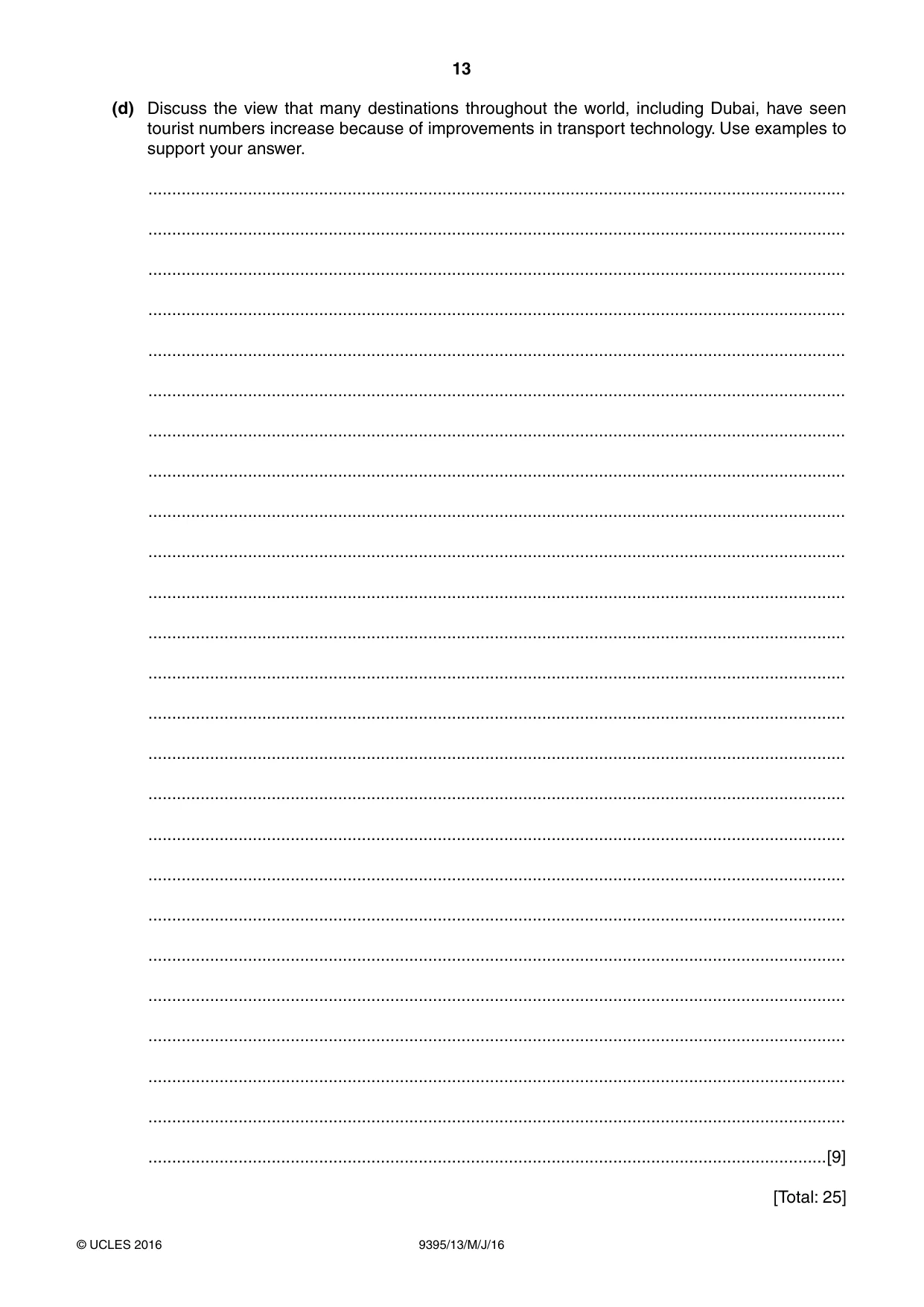 Cambridge A Level Travel and Tourism 9395 2016 May/June Paper 1 · Variant 3 question paper, page 13 of 16