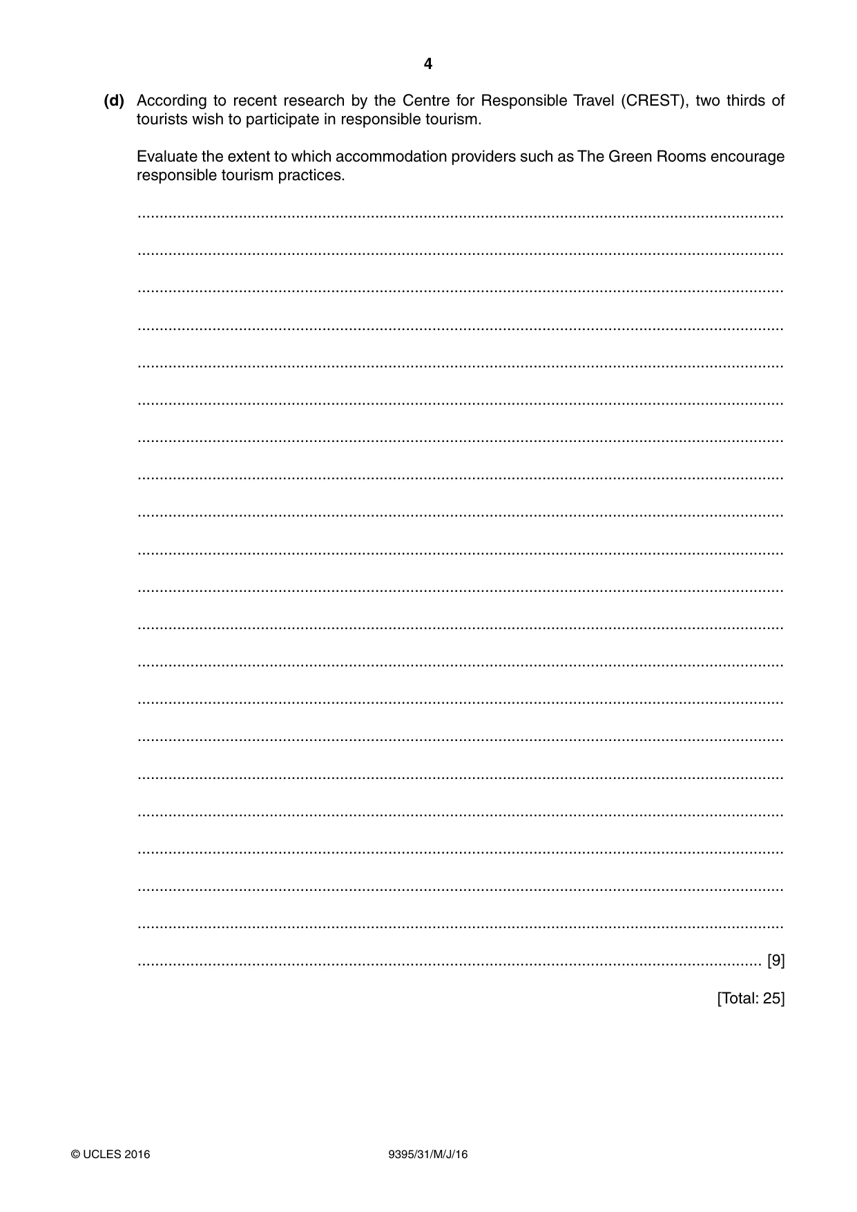 Cambridge A Level Travel and Tourism 9395 2016 May/June Paper 3 · Variant 1 question paper, page 4 of 16