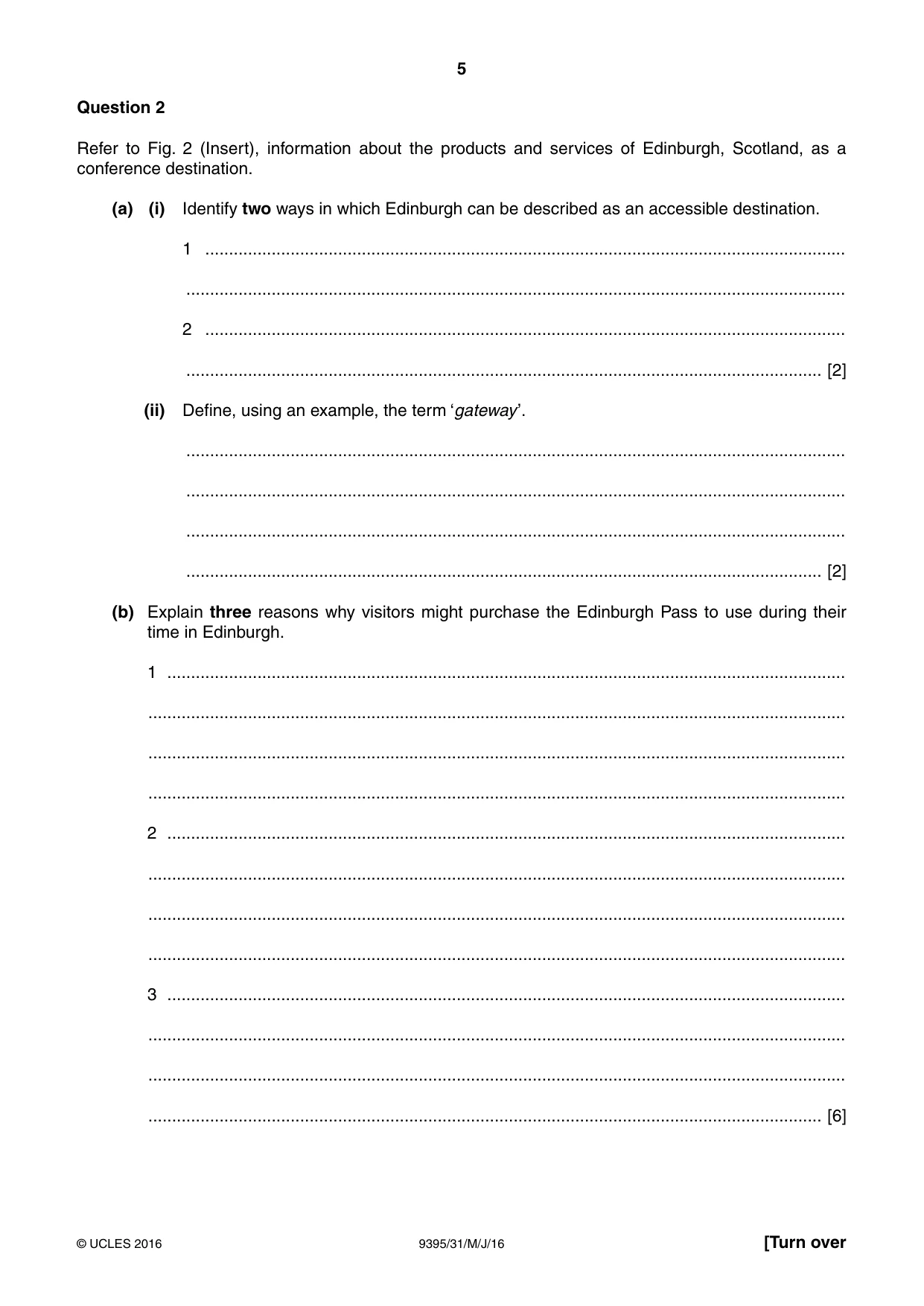 Cambridge A Level Travel and Tourism 9395 2016 May/June Paper 3 · Variant 1 question paper, page 5 of 16