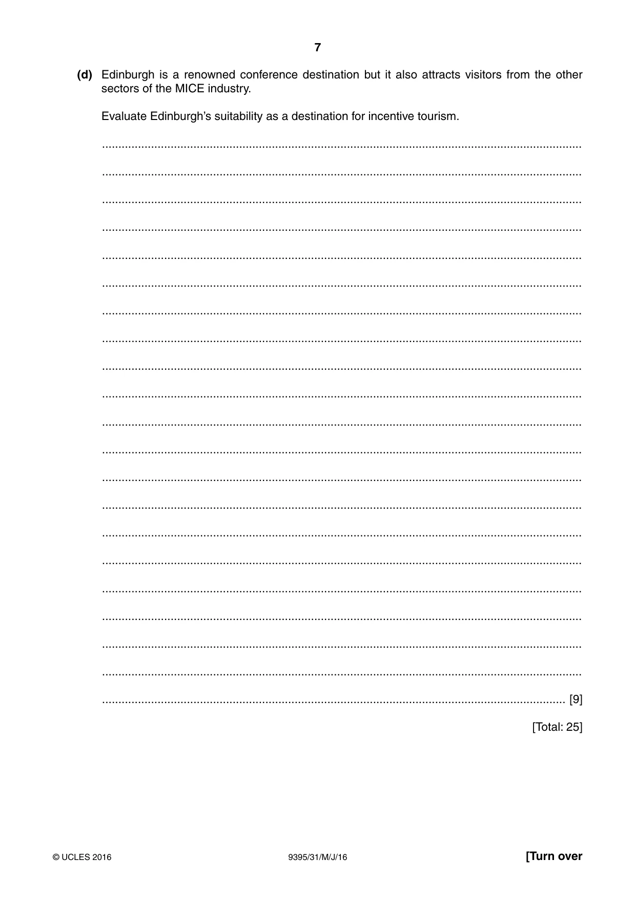 Cambridge A Level Travel and Tourism 9395 2016 May/June Paper 3 · Variant 1 question paper, page 7 of 16