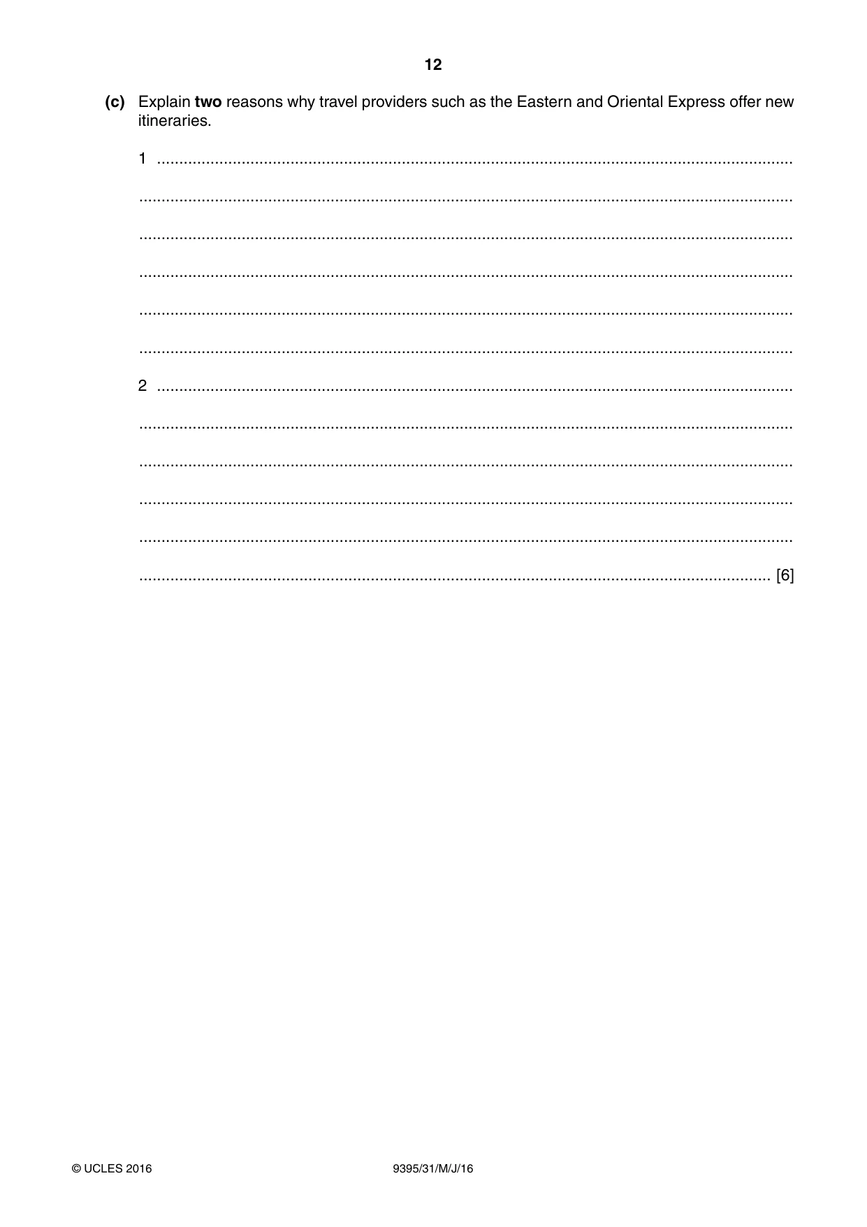 Cambridge A Level Travel and Tourism 9395 2016 May/June Paper 3 · Variant 1 question paper, page 12 of 16