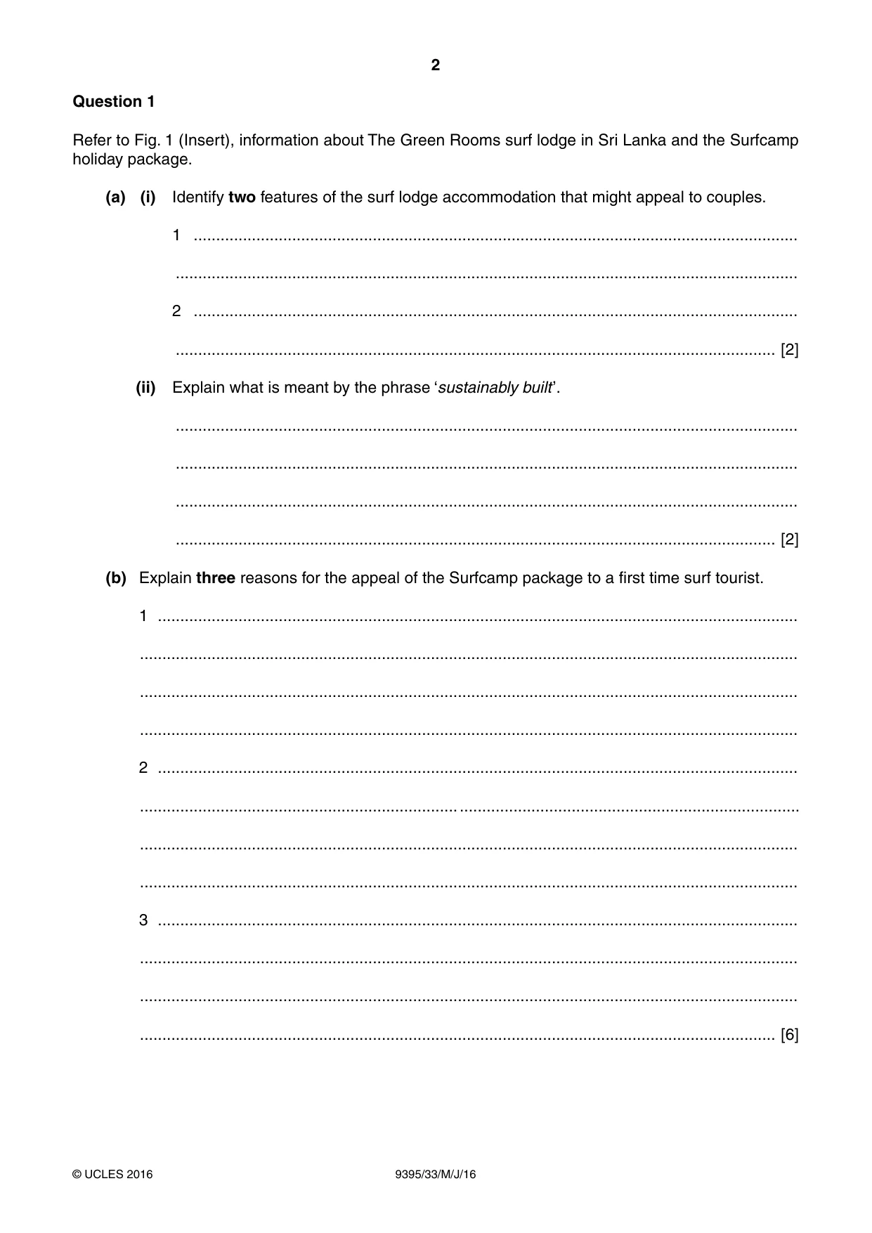 Cambridge A Level Travel and Tourism 9395 2016 May/June Paper 3 · Variant 3 question paper, page 2 of 16
