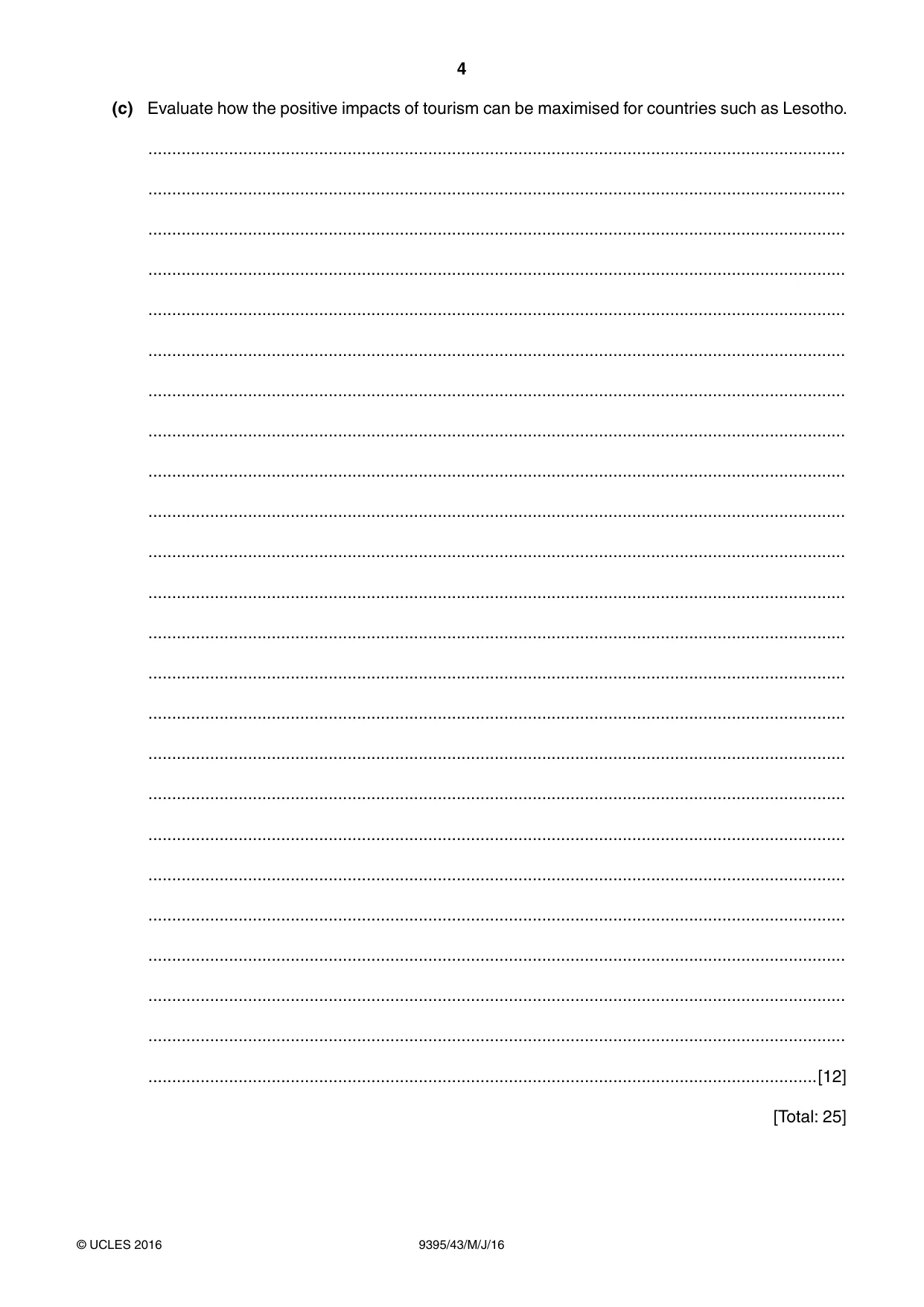 Cambridge A Level Travel and Tourism 9395 2016 May/June Paper 4 · Variant 3 question paper, page 4 of 8